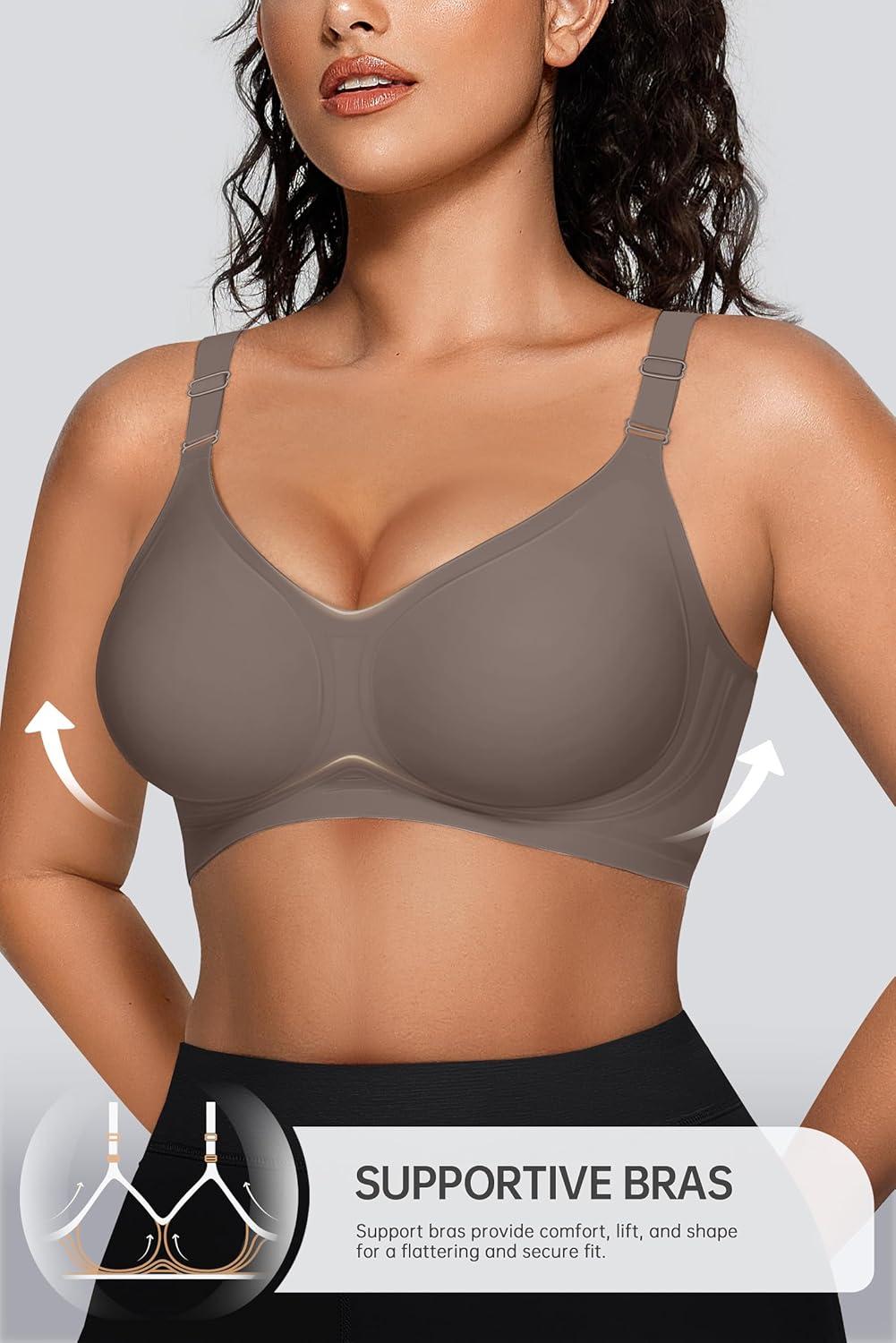 imageOEAK Womens Seamless Bras Comfortable Bra No Underwire Full Support Bralette Push Up Plus Size V Neck Sleeping Tshirt BrasGrey