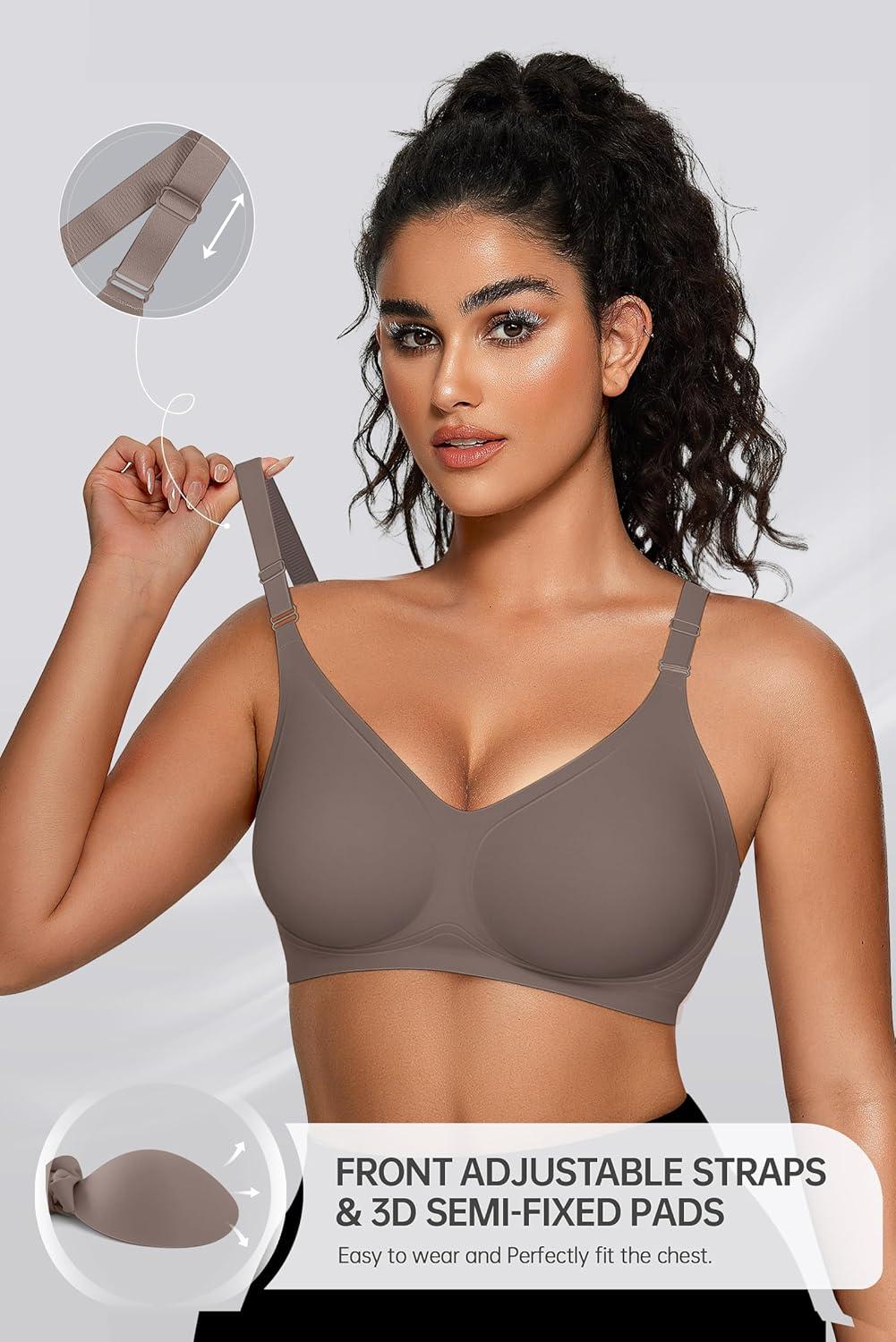 imageOEAK Womens Seamless Bras Comfortable Bra No Underwire Full Support Bralette Push Up Plus Size V Neck Sleeping Tshirt BrasGrey