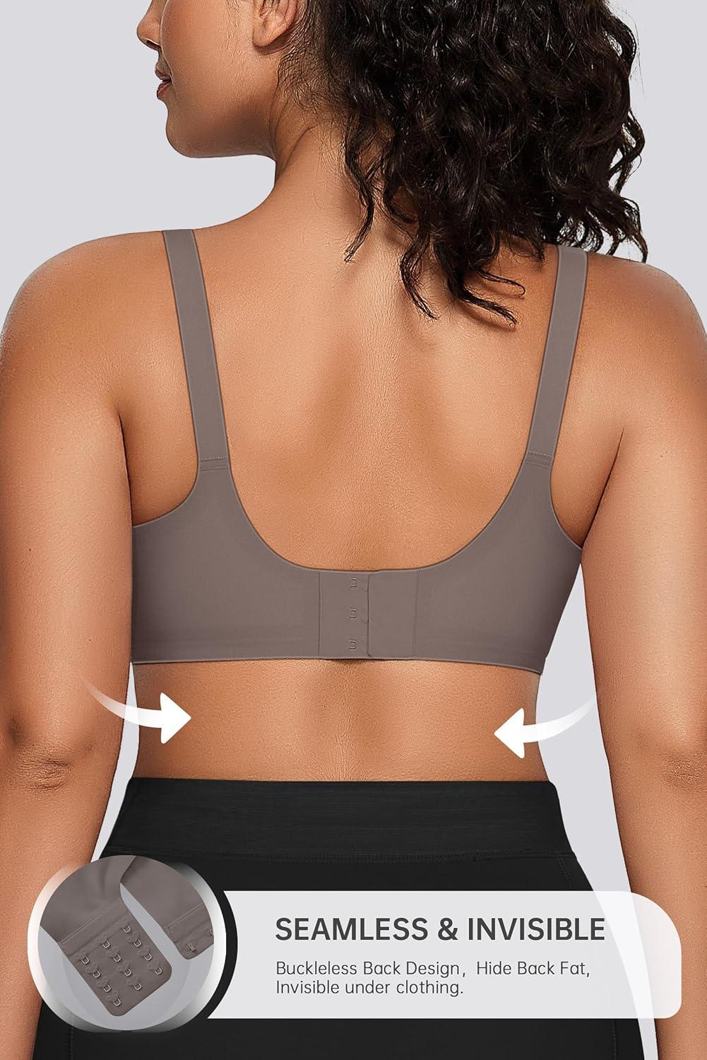 imageOEAK Womens Seamless Bras Comfortable Bra No Underwire Full Support Bralette Push Up Plus Size V Neck Sleeping Tshirt BrasGrey