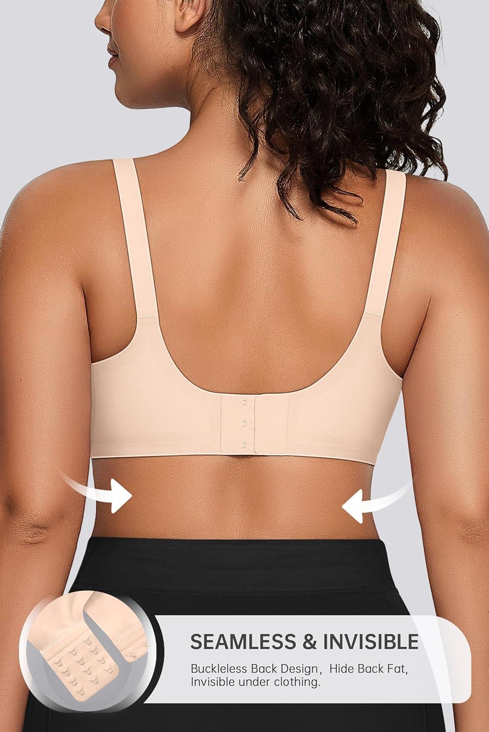 imageOEAK Womens Seamless Bras Comfortable Bra No Underwire Full Support Bralette Push Up Plus Size V Neck Sleeping Tshirt BrasNude