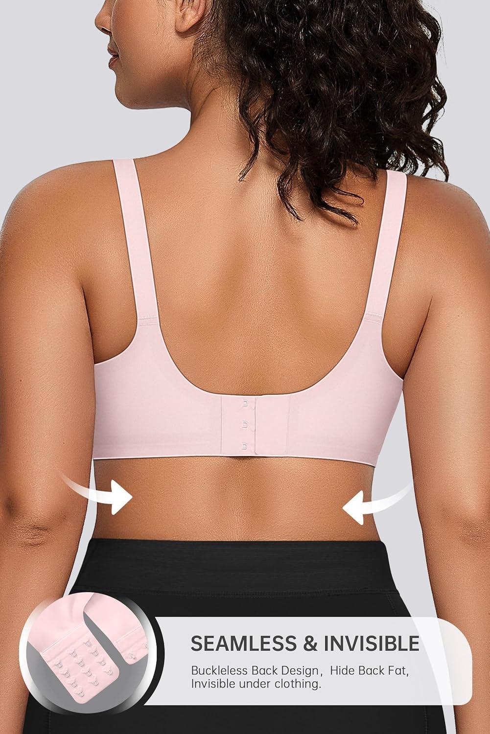 imageOEAK Womens Seamless Bras Comfortable Bra No Underwire Full Support Bralette Push Up Plus Size V Neck Sleeping Tshirt BrasPink