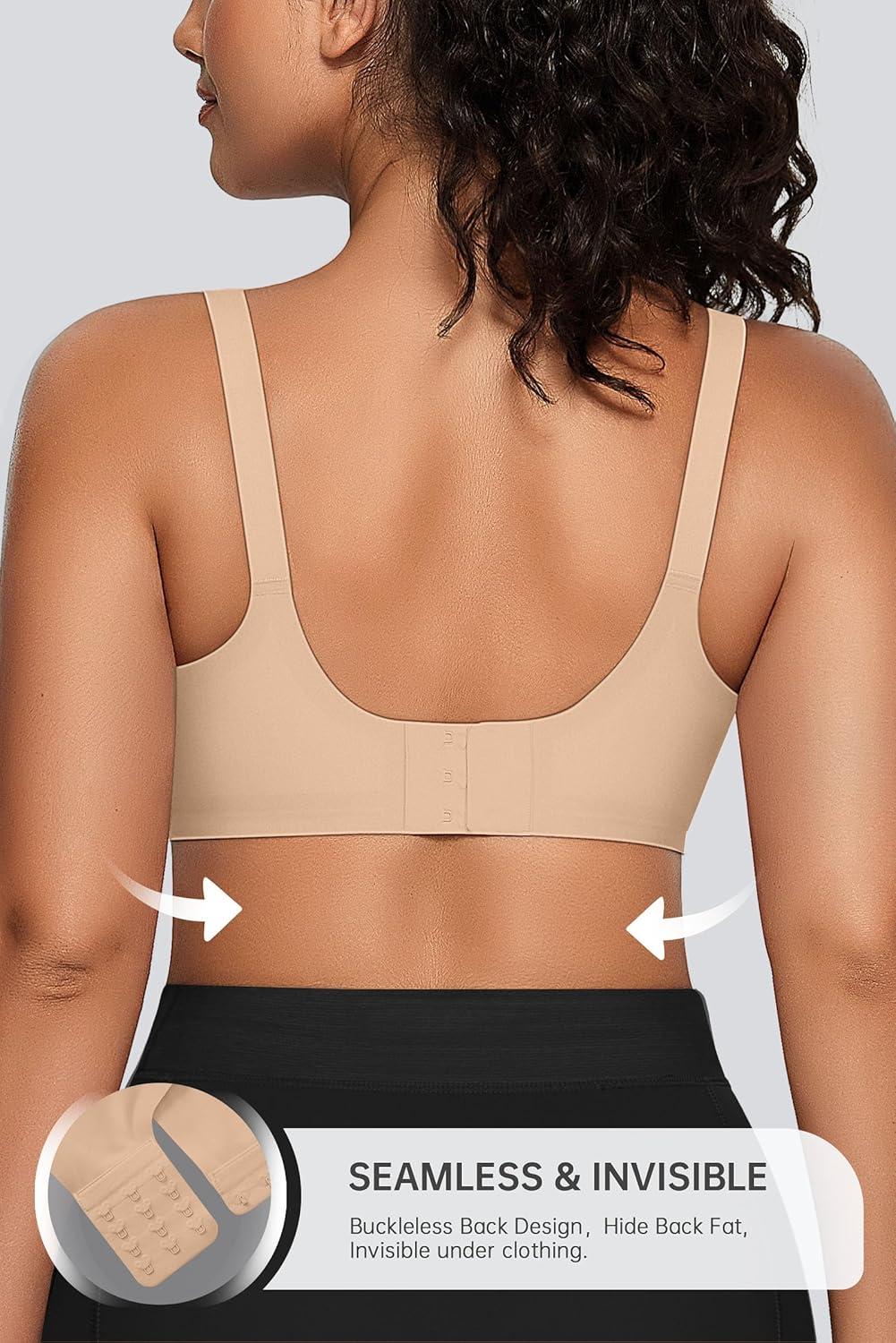 imageOEAK Womens Seamless Bras Comfortable Bra No Underwire Full Support Bralette Push Up Plus Size V Neck Sleeping Tshirt BrasSkin Nude