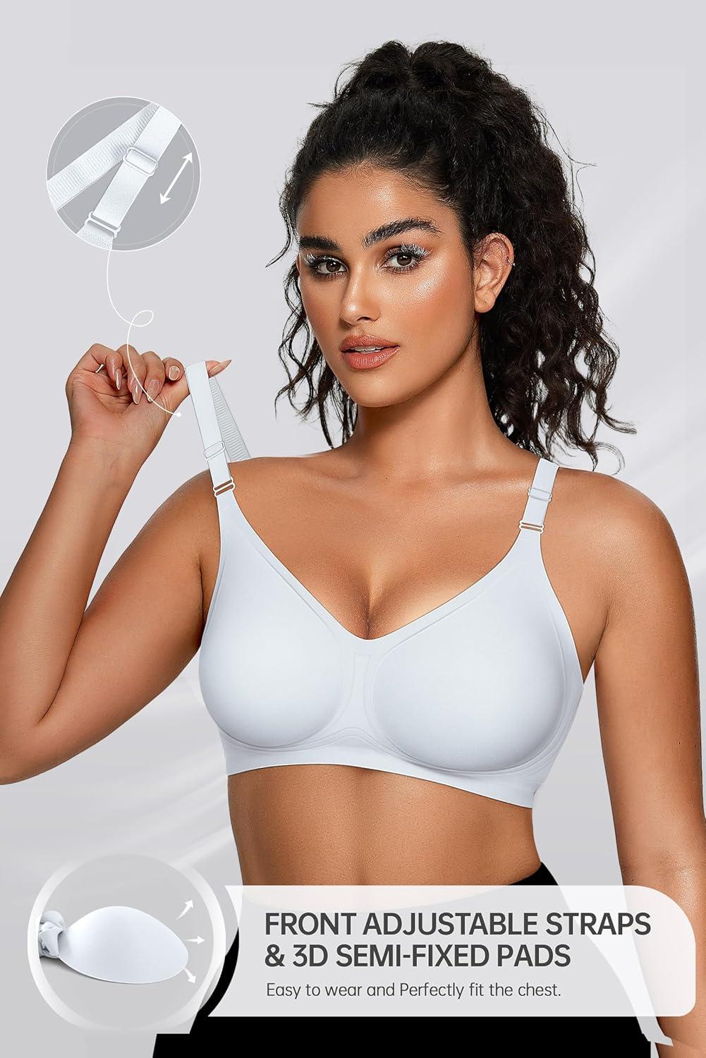 imageOEAK Womens Seamless Bras Comfortable Bra No Underwire Full Support Bralette Push Up Plus Size V Neck Sleeping Tshirt BrasWhite