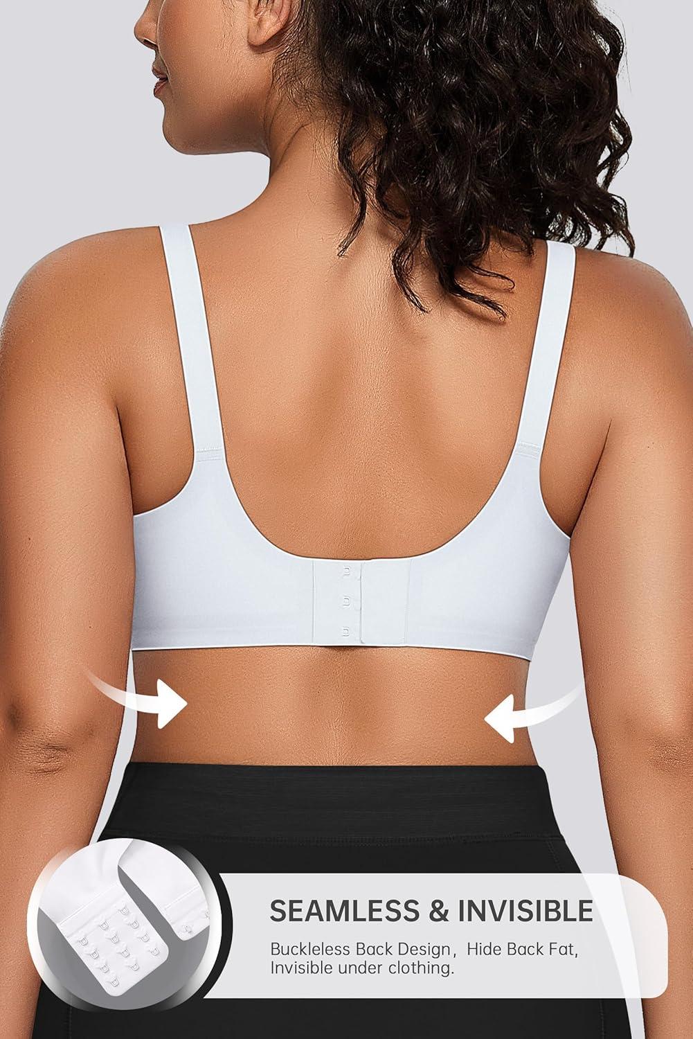 imageOEAK Womens Seamless Bras Comfortable Bra No Underwire Full Support Bralette Push Up Plus Size V Neck Sleeping Tshirt BrasWhite