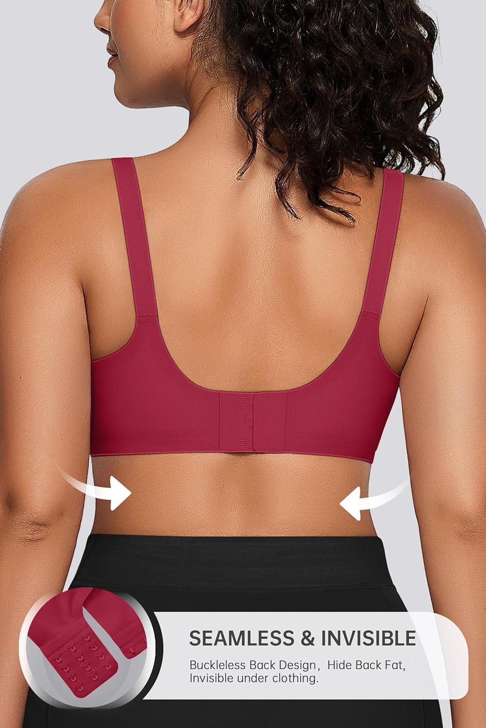 imageOEAK Womens Seamless Bras Comfortable Bra No Underwire Full Support Bralette Push Up Plus Size V Neck Sleeping Tshirt BrasWine Red