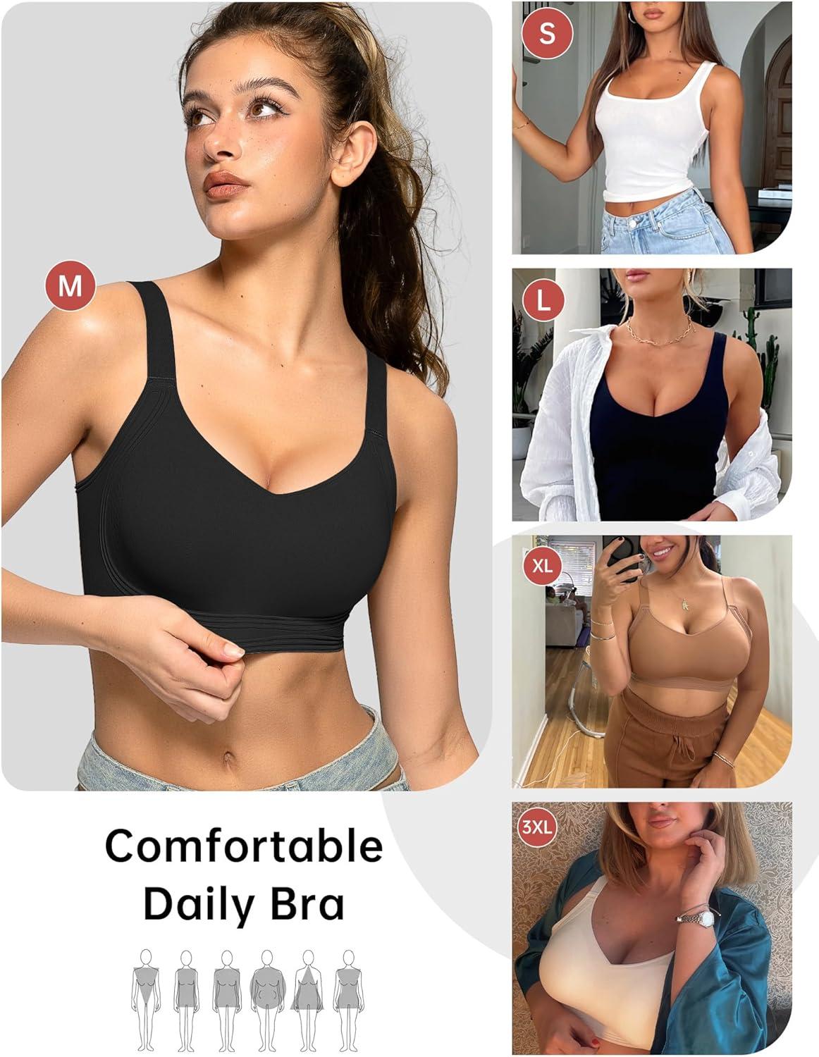 imageOEAK Womens Seamless Push Up Bras No Underwire Full Coverage Comfortable Bra V Neck Bralettes Wireless Everyday BraBlack
