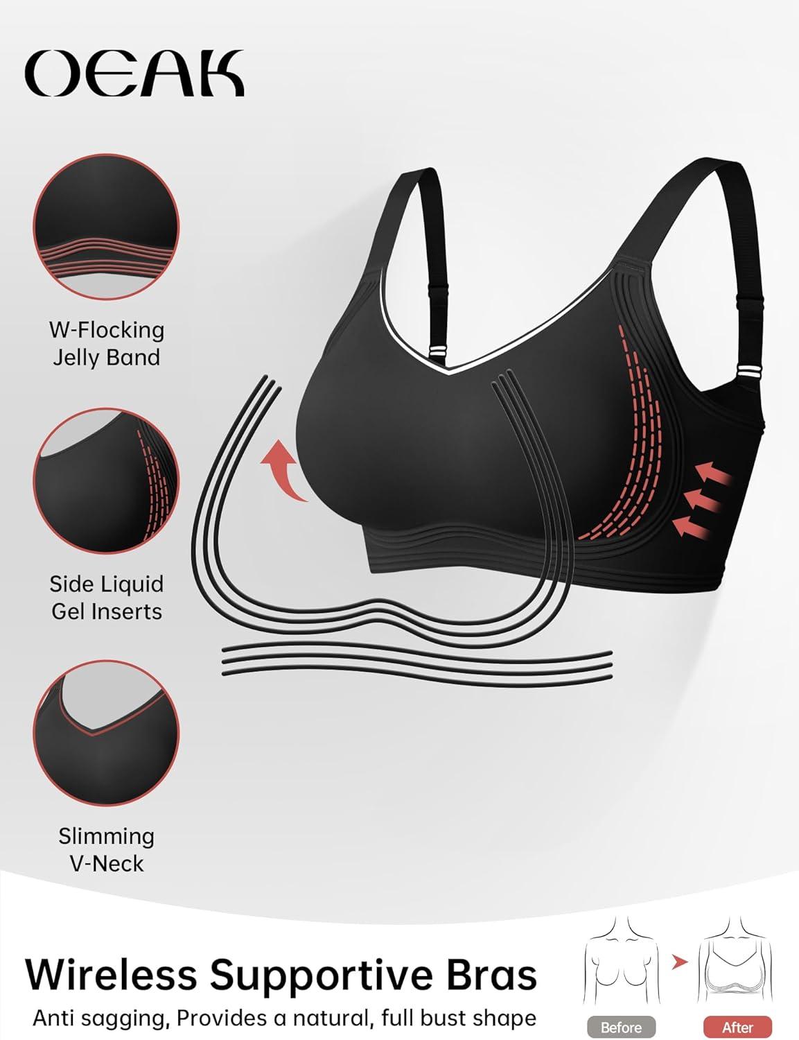 imageOEAK Womens Seamless Push Up Bras No Underwire Full Coverage Comfortable Bra V Neck Bralettes Wireless Everyday BraBlack