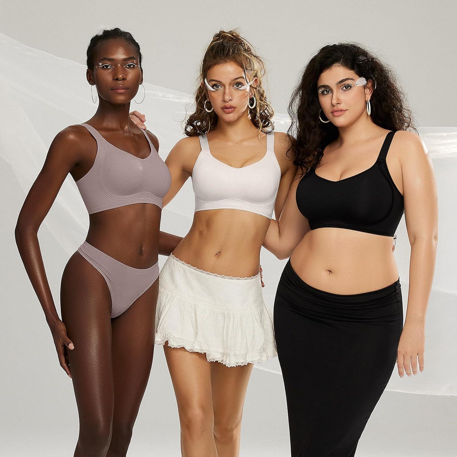 imageOEAK Womens Seamless Push Up Bras No Underwire Full Coverage Comfortable Bra V Neck Bralettes Wireless Everyday BraGrey