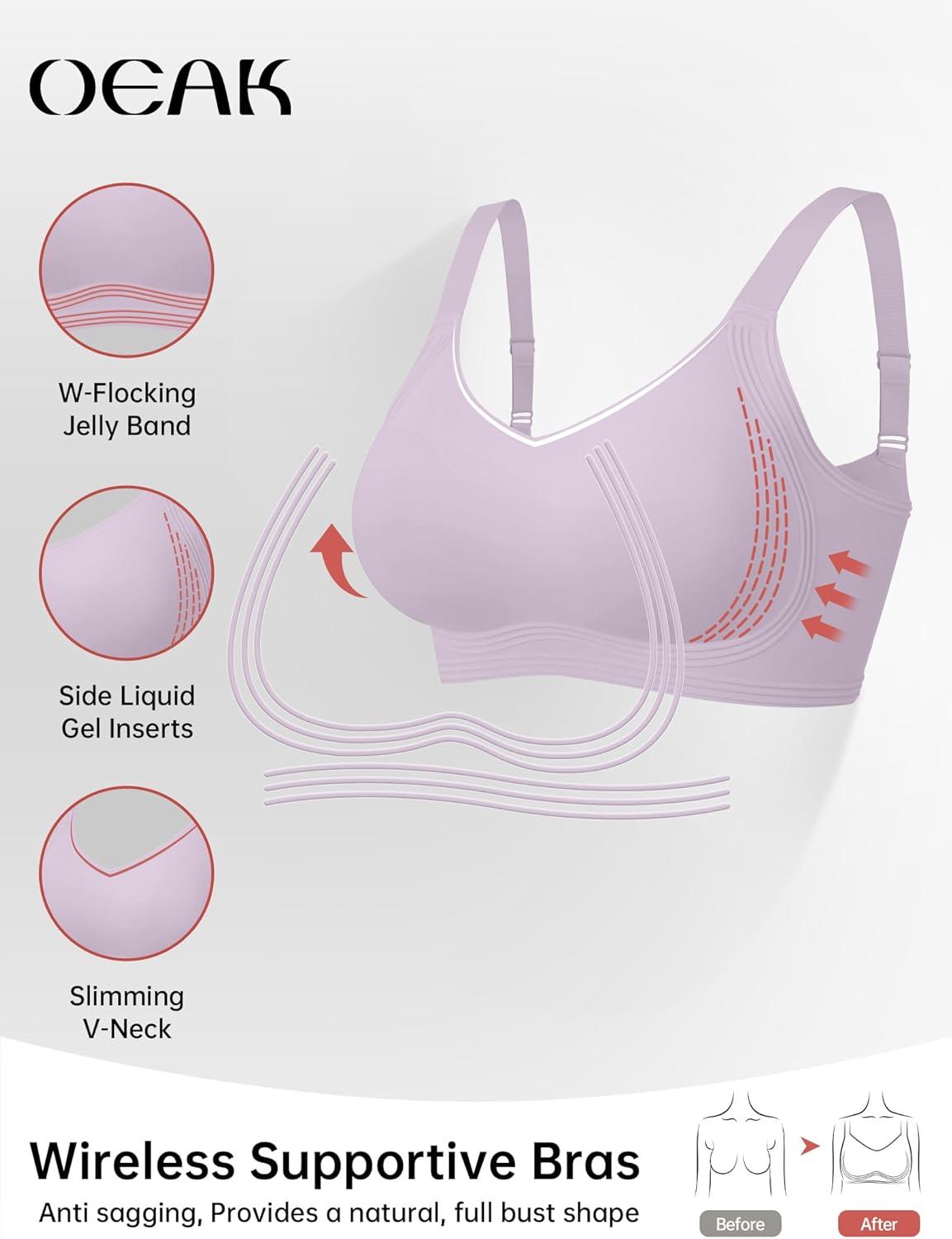 imageOEAK Womens Seamless Push Up Bras No Underwire Full Coverage Comfortable Bra V Neck Bralettes Wireless Everyday BraLight Purple