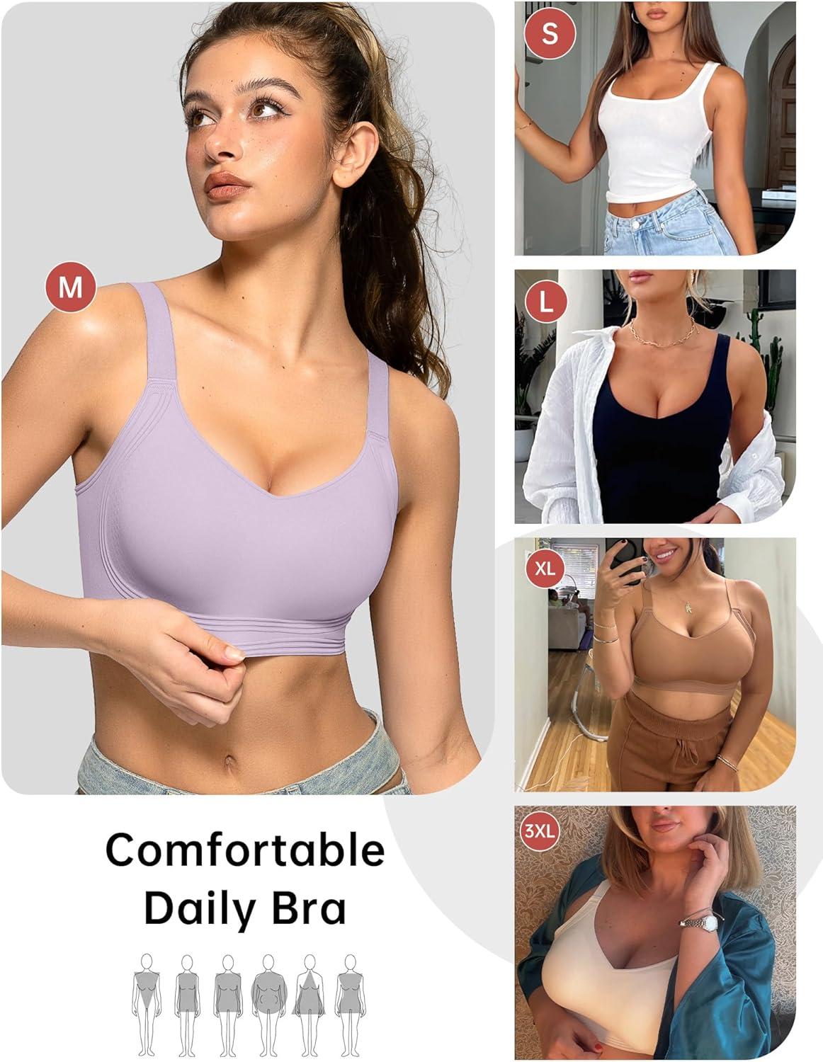 imageOEAK Womens Seamless Push Up Bras No Underwire Full Coverage Comfortable Bra V Neck Bralettes Wireless Everyday BraLight Purple