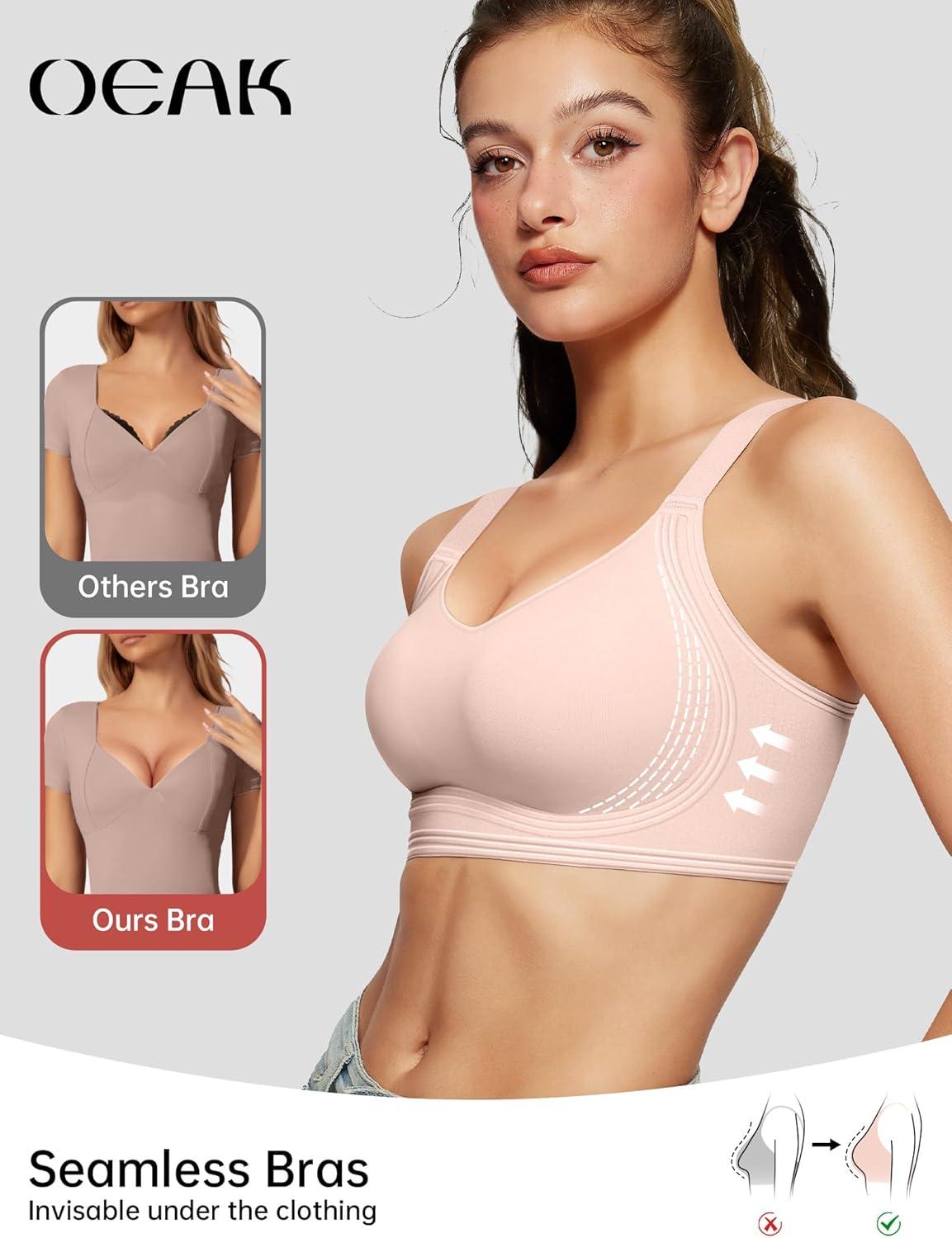 imageOEAK Womens Seamless Push Up Bras No Underwire Full Coverage Comfortable Bra V Neck Bralettes Wireless Everyday BraNude