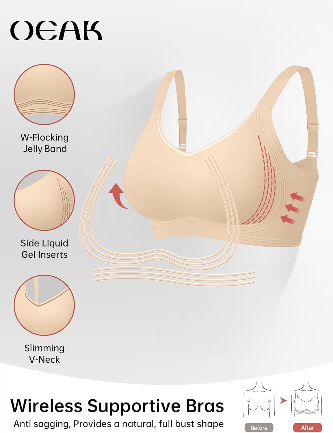 imageOEAK Womens Seamless Push Up Bras No Underwire Full Coverage Comfortable Bra V Neck Bralettes Wireless Everyday BraSemolina