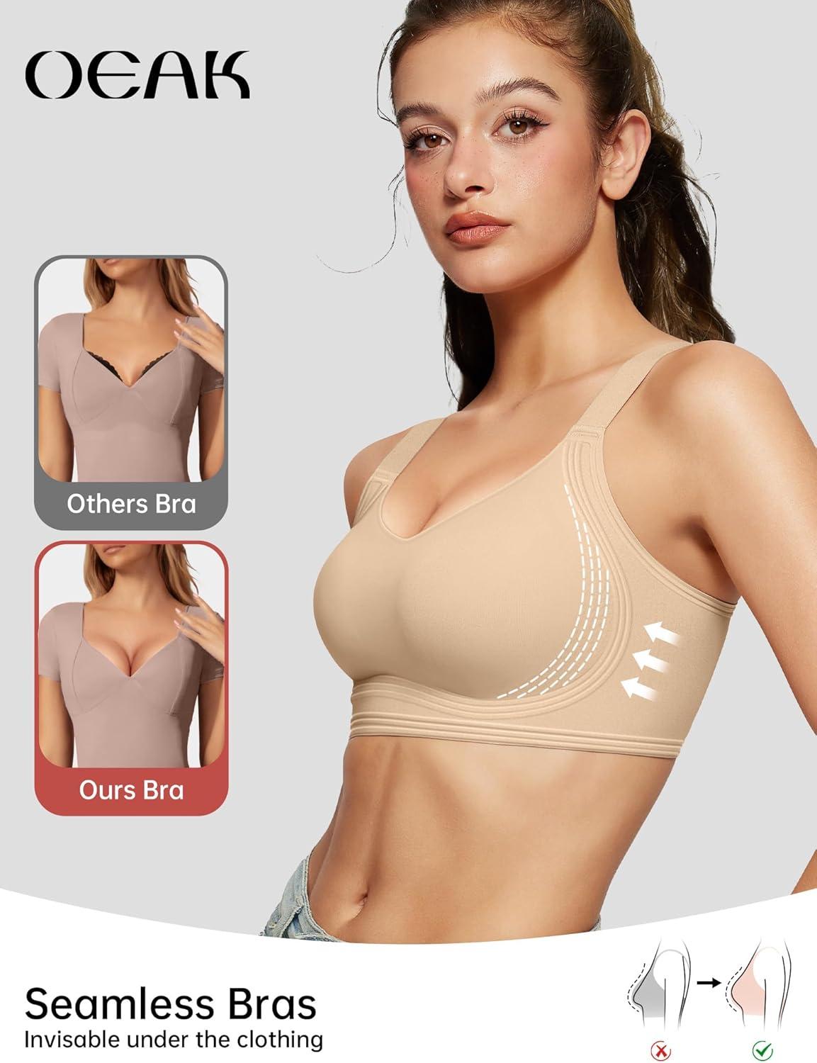 imageOEAK Womens Seamless Push Up Bras No Underwire Full Coverage Comfortable Bra V Neck Bralettes Wireless Everyday BraSemolina