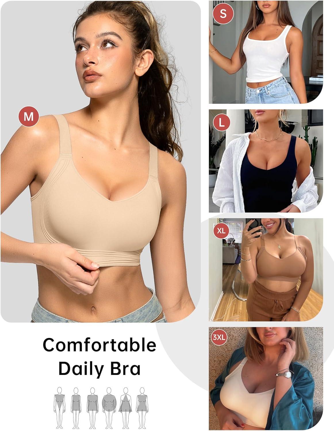 imageOEAK Womens Seamless Push Up Bras No Underwire Full Coverage Comfortable Bra V Neck Bralettes Wireless Everyday BraSemolina