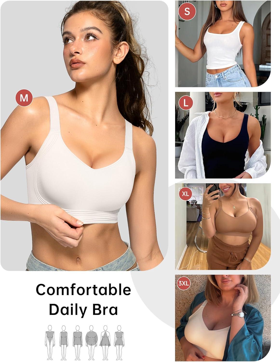imageOEAK Womens Seamless Push Up Bras No Underwire Full Coverage Comfortable Bra V Neck Bralettes Wireless Everyday BraWhite