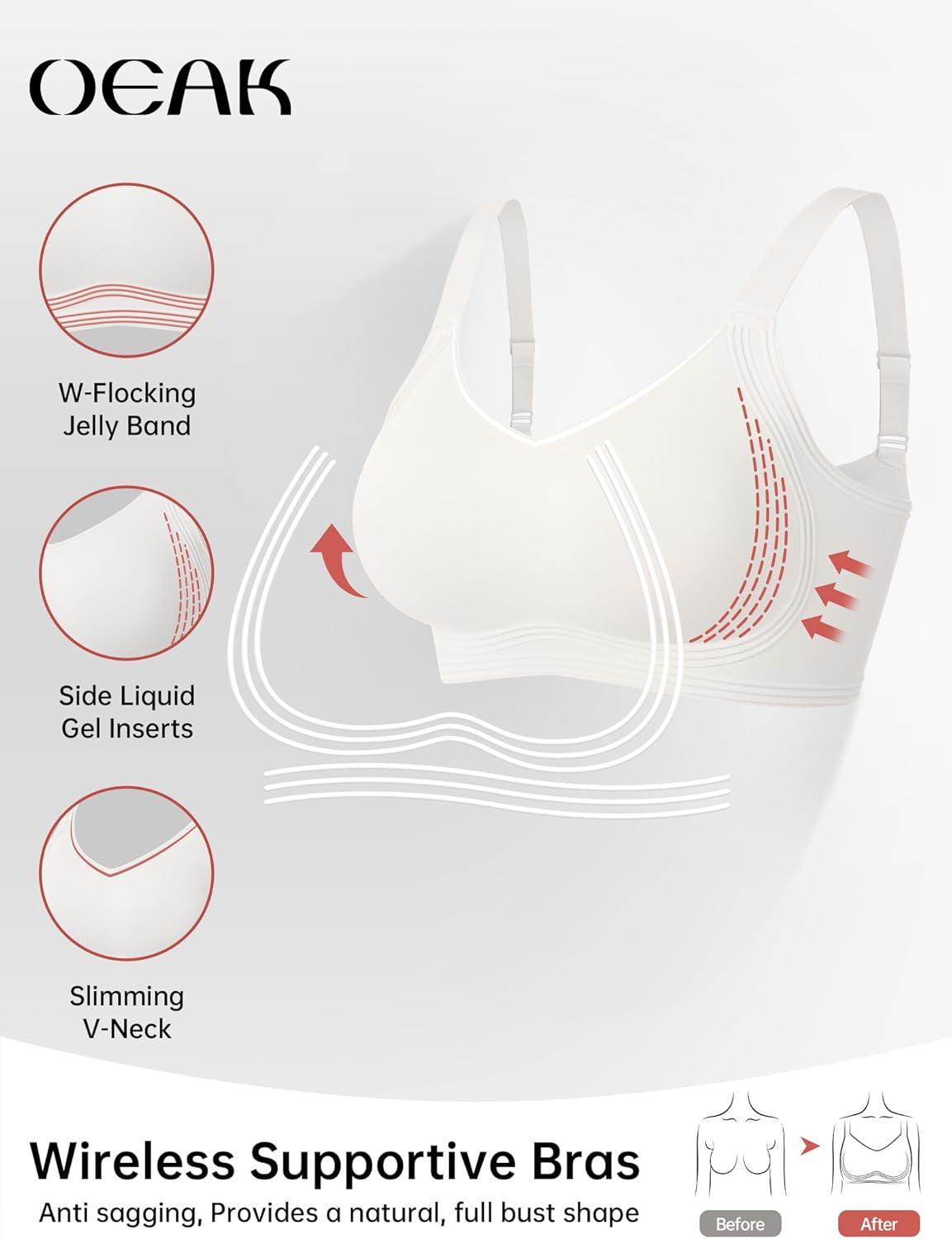 imageOEAK Womens Seamless Push Up Bras No Underwire Full Coverage Comfortable Bra V Neck Bralettes Wireless Everyday BraWhite