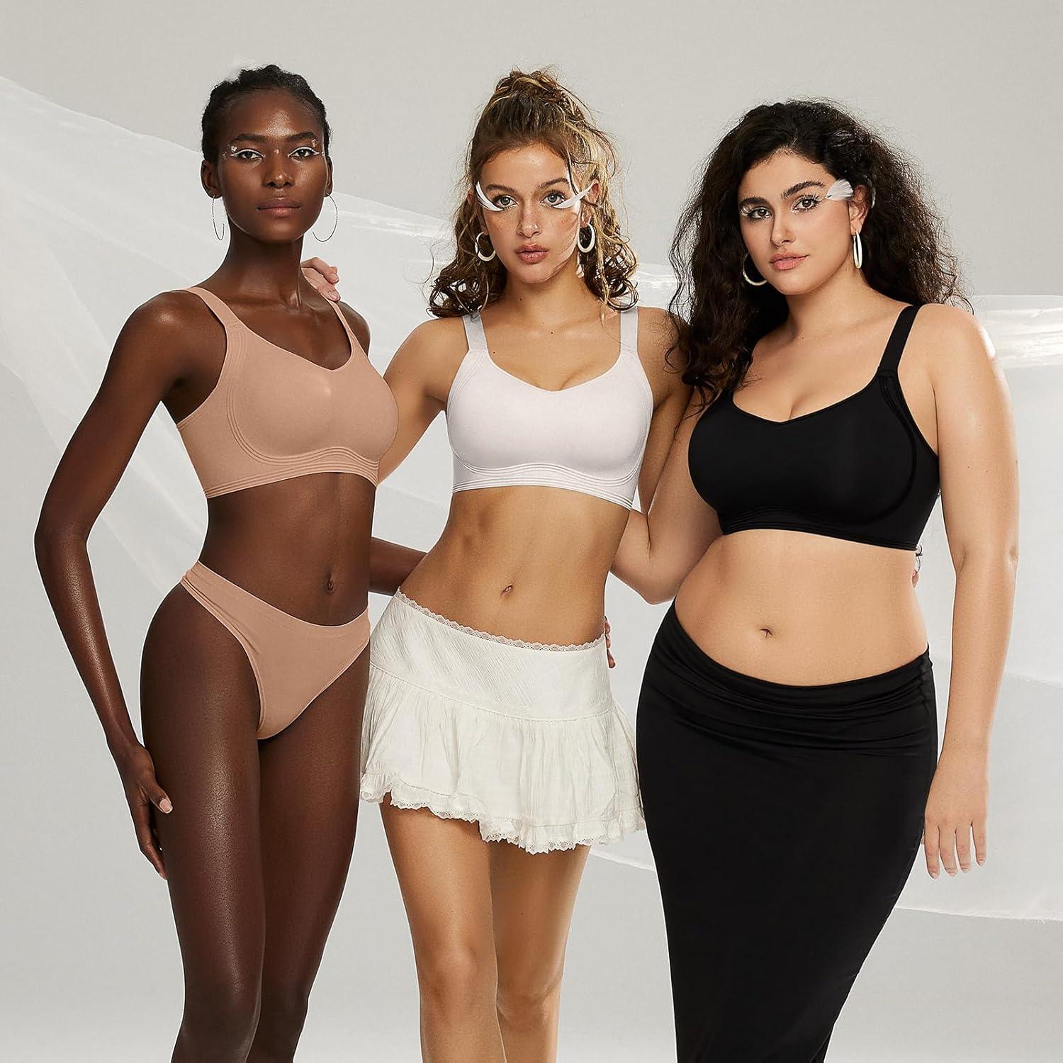 imageOEAK Womens Seamless Push Up Bras No Underwire Full Coverage Comfortable Bra V Neck Bralettes Wireless Everyday BraWhite