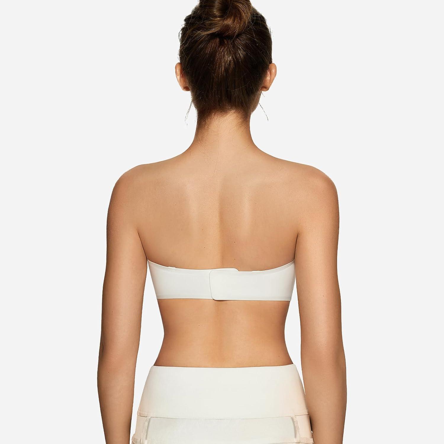 imageOEAK Womens Strapless Bras Push Up Bandeau Bra Non Slip Wireless Supportive Padded Bras Seamless Comfortable Tube Bra White Small 02