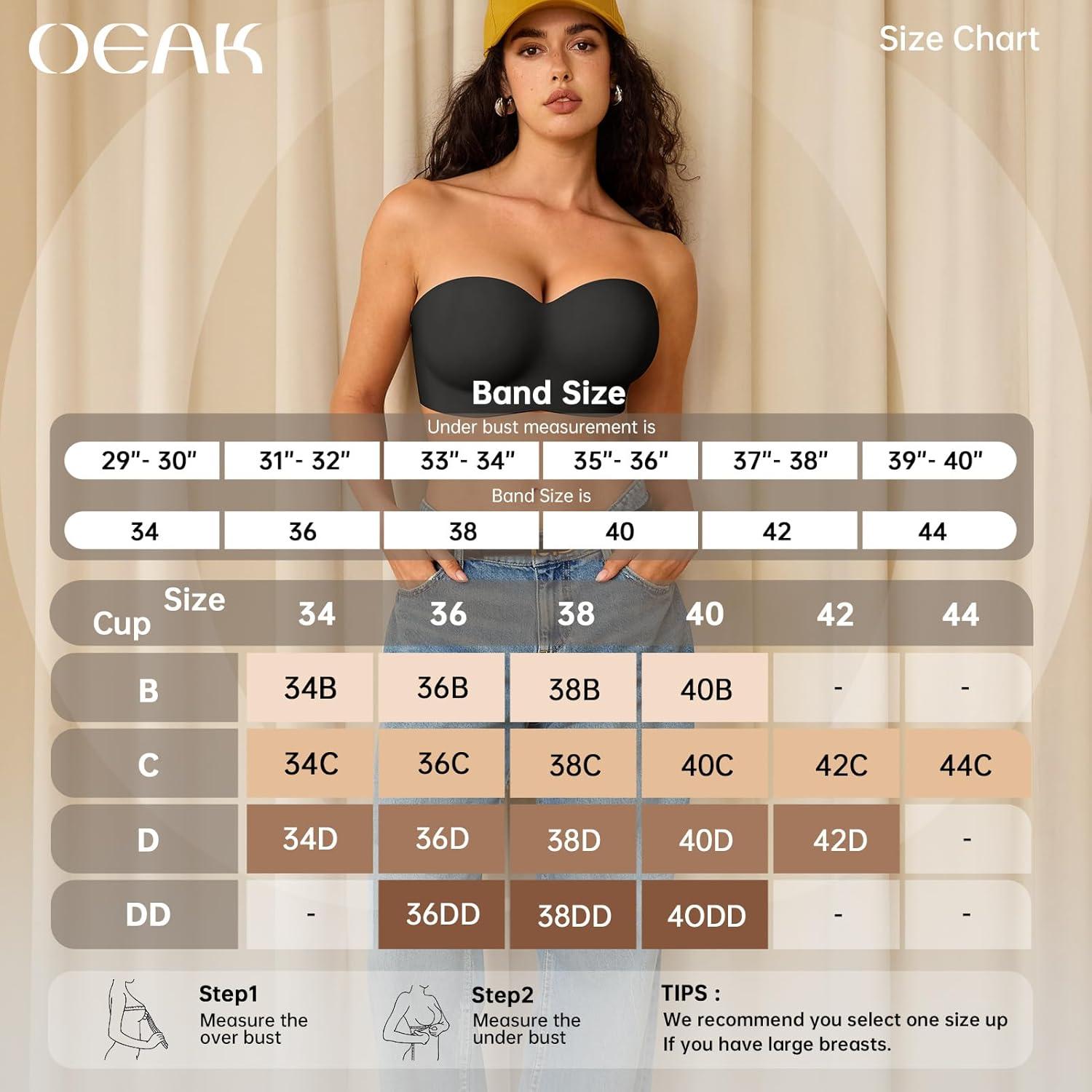 imageOEAK Womens Strapless Bras Underwire NonSlip Tube Top Push Up Bralette Seamless Padded Bandeau Bra Everyday Convertible Bra Black 38DD