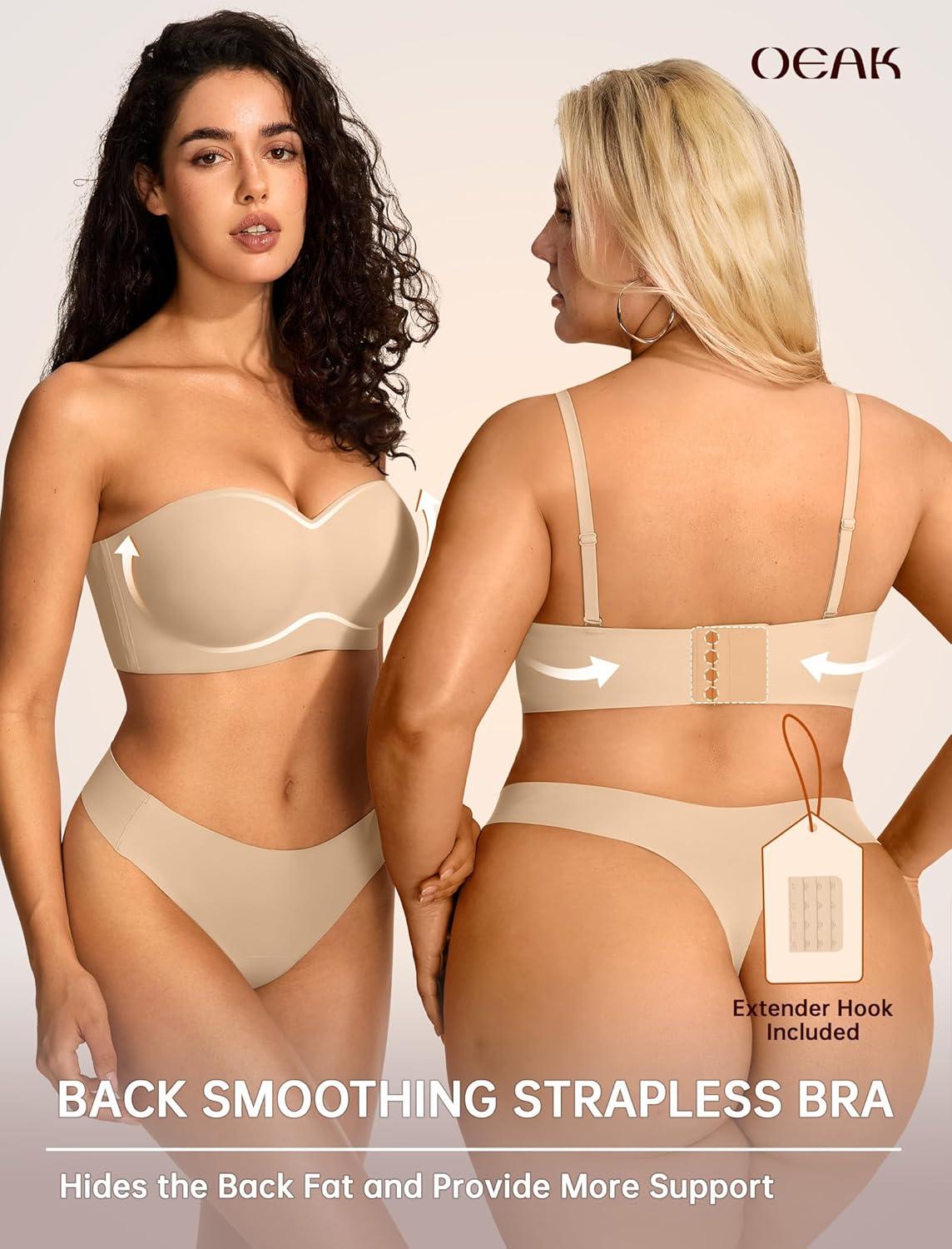 imageOEAK Womens Strapless Bras Underwire NonSlip Tube Top Push Up Bralette Seamless Padded Bandeau Bra Nude 40D