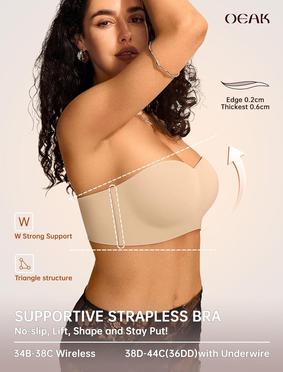 imageOEAK Womens Strapless Bras Wireless NonSlip Tube Top Push Up Bralette Seamless Padded Bandeau Bra Everyday Convertible Bra Nude 38C