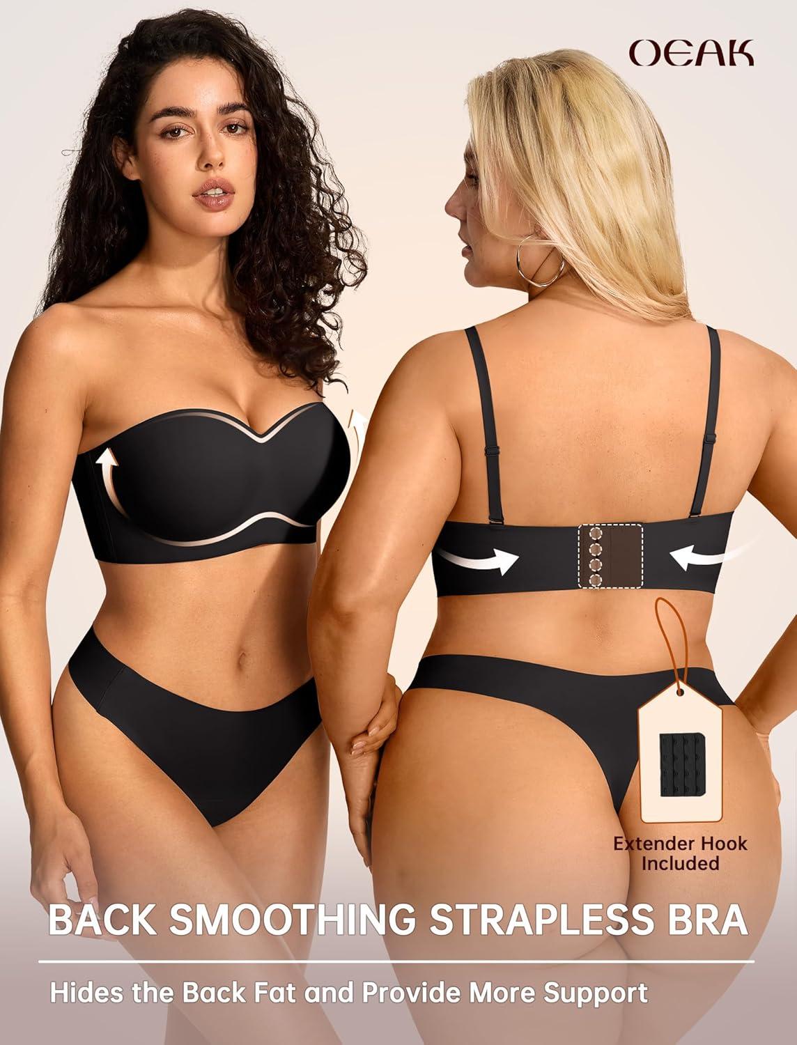 imageOEAK Womens Strapless Bras with WirelessUnderwire Multiway NonSlip Tube Top Push Up Bralette Seamless Padded Bandeau BraBlack