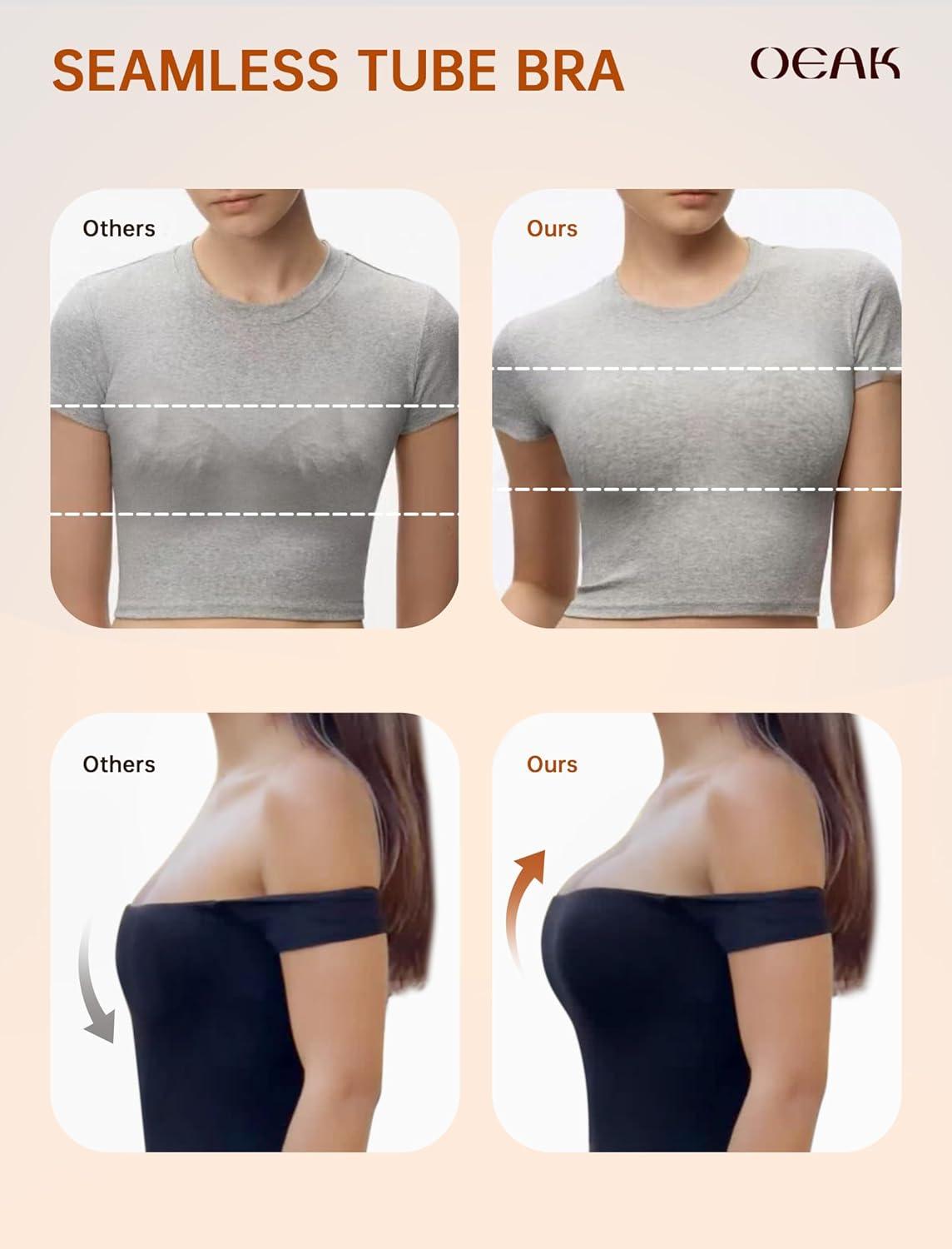 imageOEAK Womens Strapless Bras with WirelessUnderwire Multiway NonSlip Tube Top Push Up Bralette Seamless Padded Bandeau BraBlack