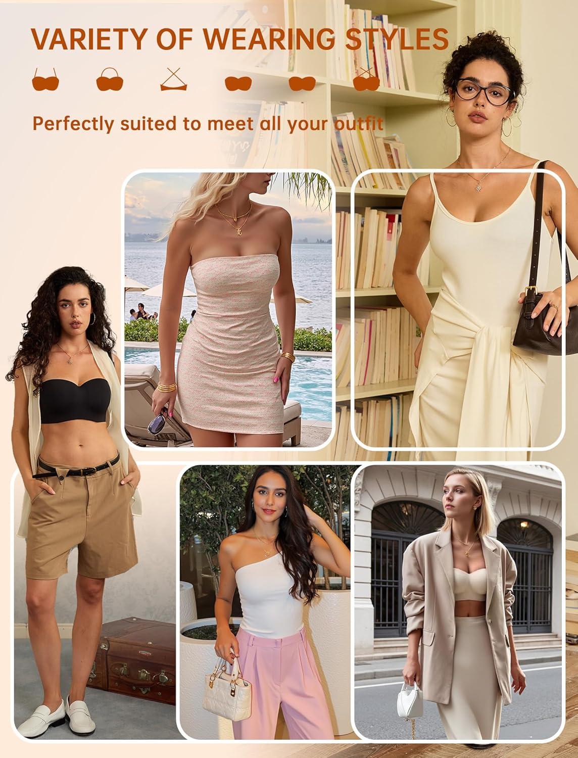 imageOEAK Womens Strapless Bras with WirelessUnderwire Multiway NonSlip Tube Top Push Up Bralette Seamless Padded Bandeau BraNude