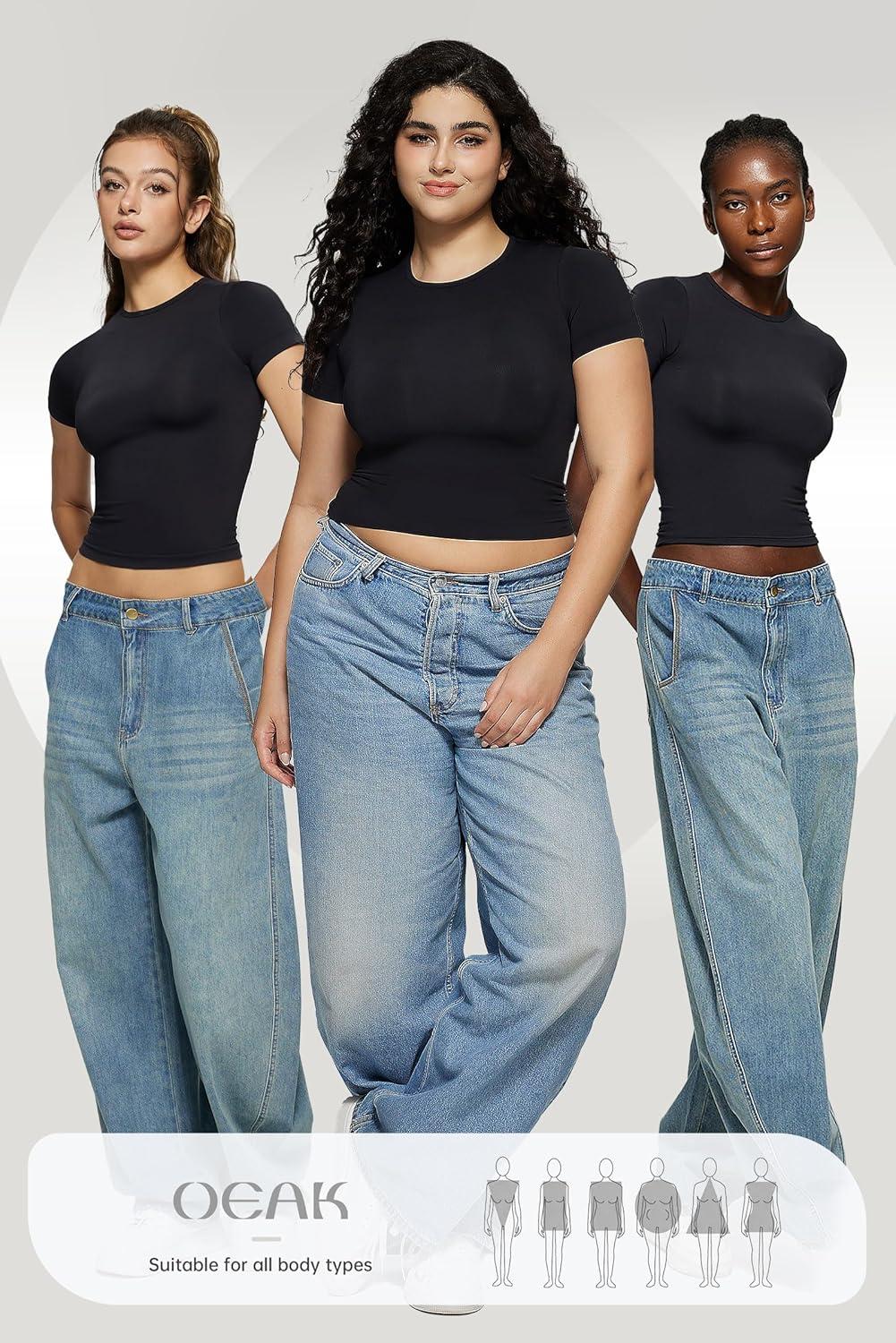 imageOEAK Womens TShirts Short Sleeve Shirts Crew Neck Basic Tees Soft Smoothing Seamless Tshirts Slim Fit Going Out Trendy TopsBlack