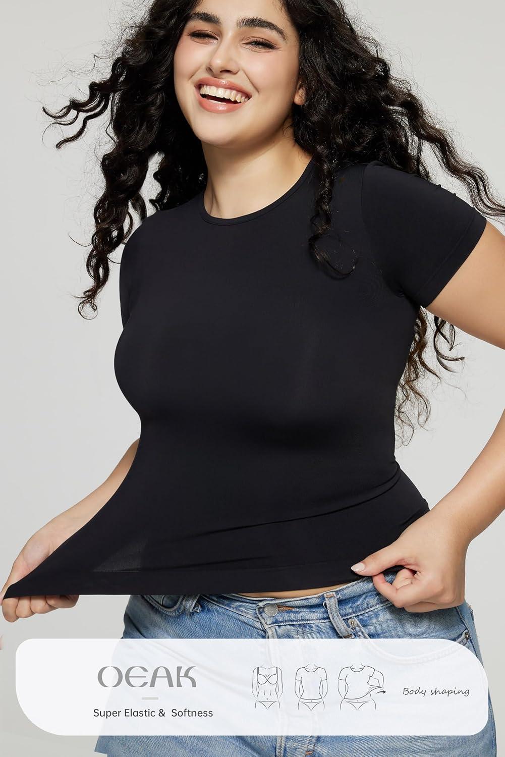 imageOEAK Womens TShirts Short Sleeve Shirts Crew Neck Basic Tees Soft Smoothing Seamless Tshirts Slim Fit Going Out Trendy TopsBlack