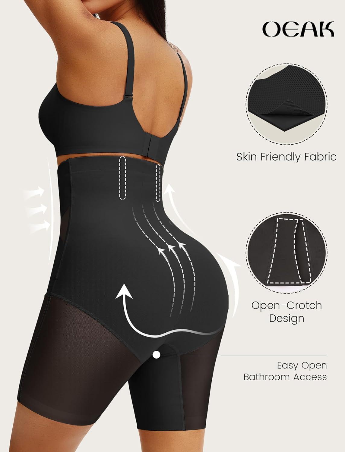 imageOEAK Womens Tummy Control Shapewear SuperPower High Waisted Butt Lift girdles Body Shaper Thigh Slimmer Seamless ShapewearBlack