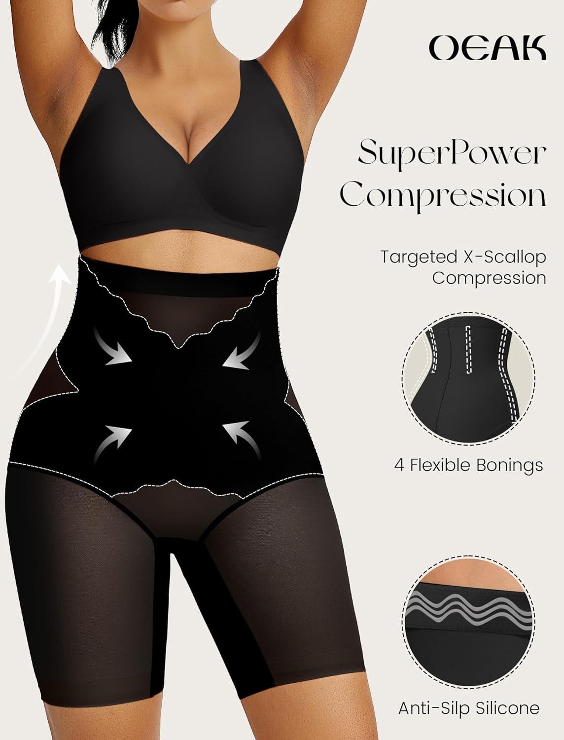 imageOEAK Womens Tummy Control Shapewear SuperPower High Waisted Butt Lift girdles Body Shaper Thigh Slimmer Seamless ShapewearBlack