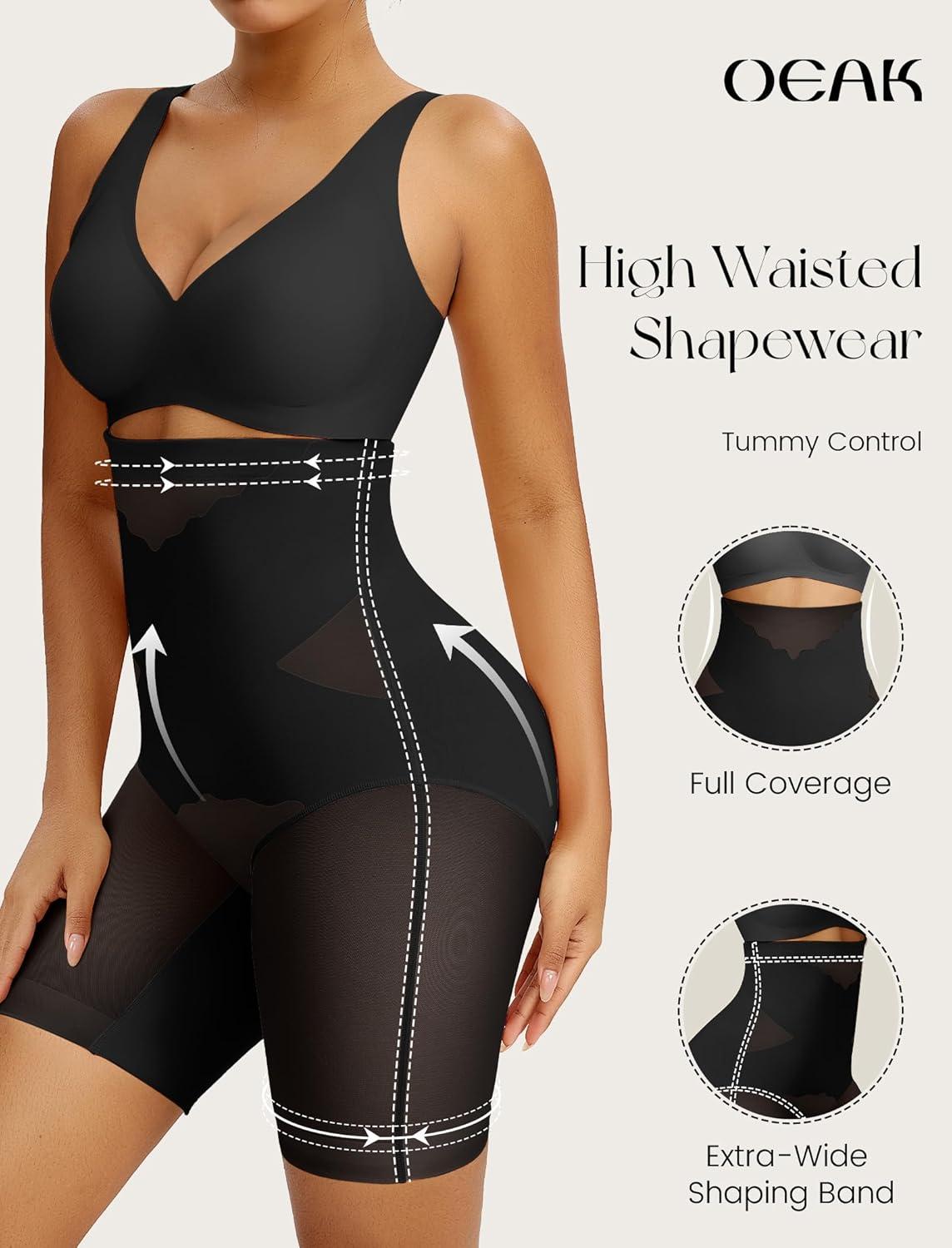 imageOEAK Womens Tummy Control Shapewear SuperPower High Waisted Butt Lift girdles Body Shaper Thigh Slimmer Seamless ShapewearBlack