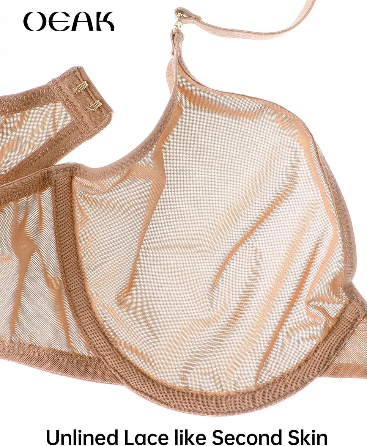 imageOEAK Womens Unlined Balconette Bra Sheer Mesh Bras Underwire Plunge Bralette See Through Demi Bra Seamless Tshirt BrasLight Coffee