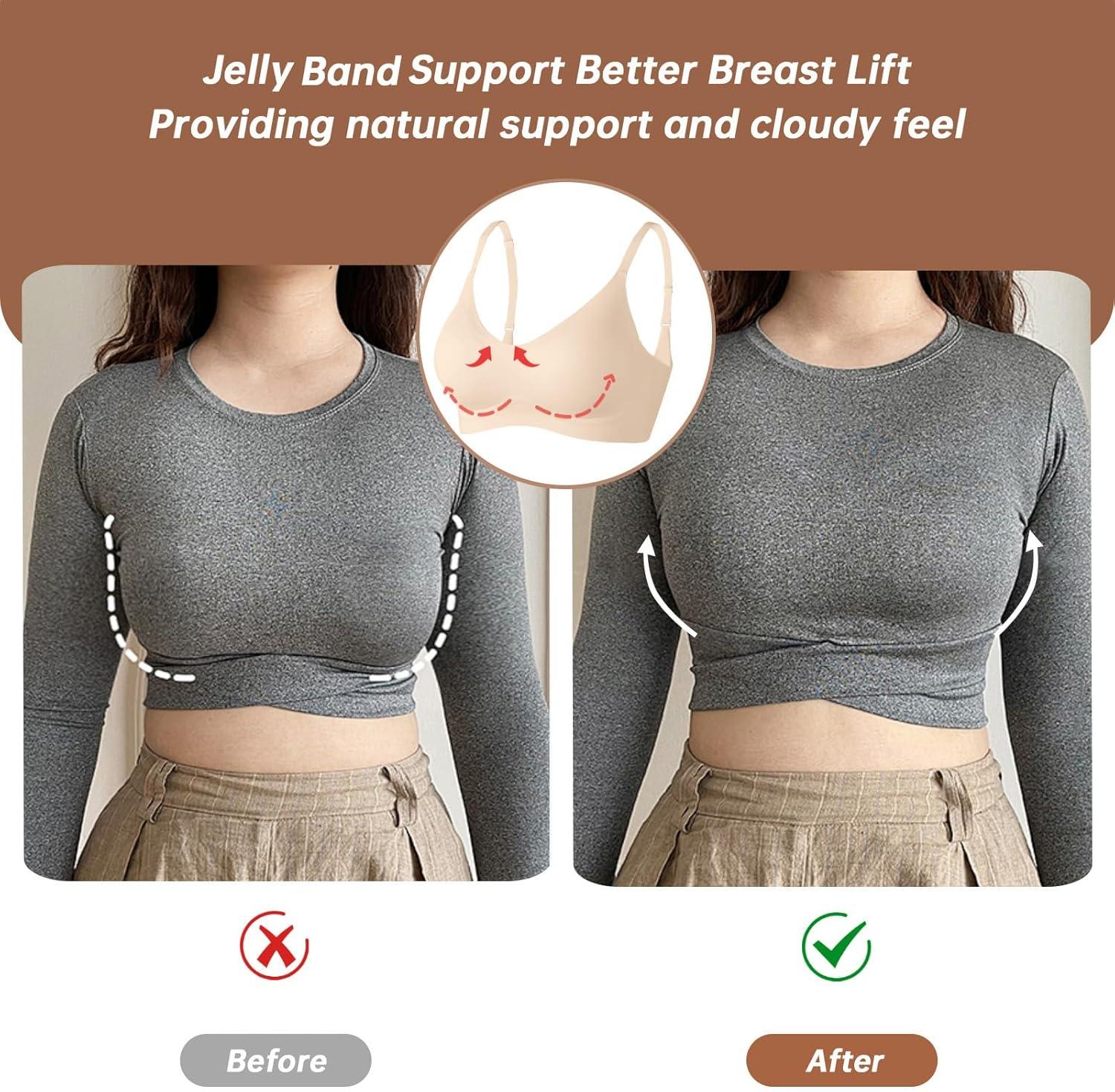 imageOEAK Womens Wireless Bras Comfortable Push Up Bra No Underwire Bra Full Support Lift Bralette Everyday Seamless Tshirt BrasBeige