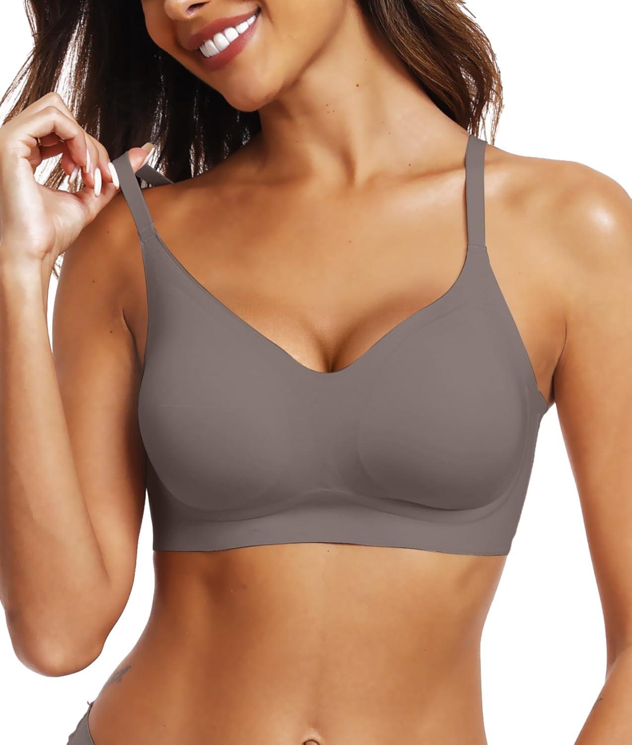 imageOEAK Womens Wireless Bras Comfortable Push Up Bra No Underwire Bra Full Support Lift Bralette Everyday Seamless Tshirt BrasGrey