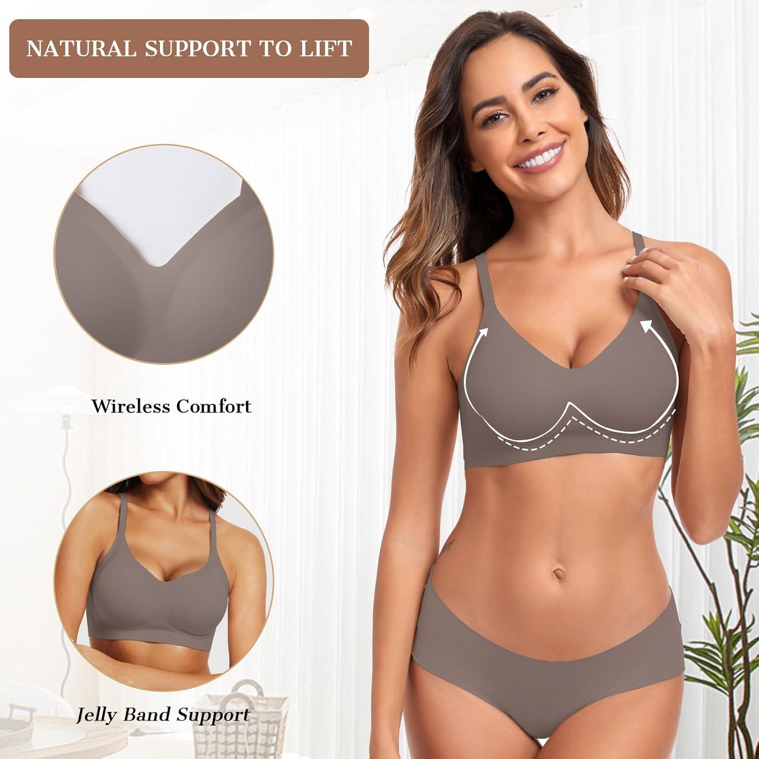 imageOEAK Womens Wireless Bras Comfortable Push Up Bra No Underwire Bra Full Support Lift Bralette Everyday Seamless Tshirt BrasGrey