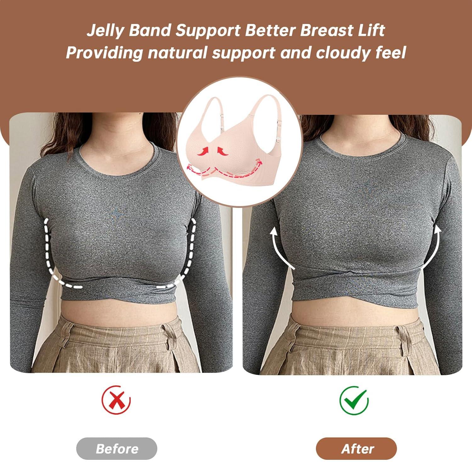 imageOEAK Womens Wireless Bras Comfortable Push Up Bra No Underwire Bra Full Support Lift Bralette Everyday Seamless Tshirt BrasJacquard Nude