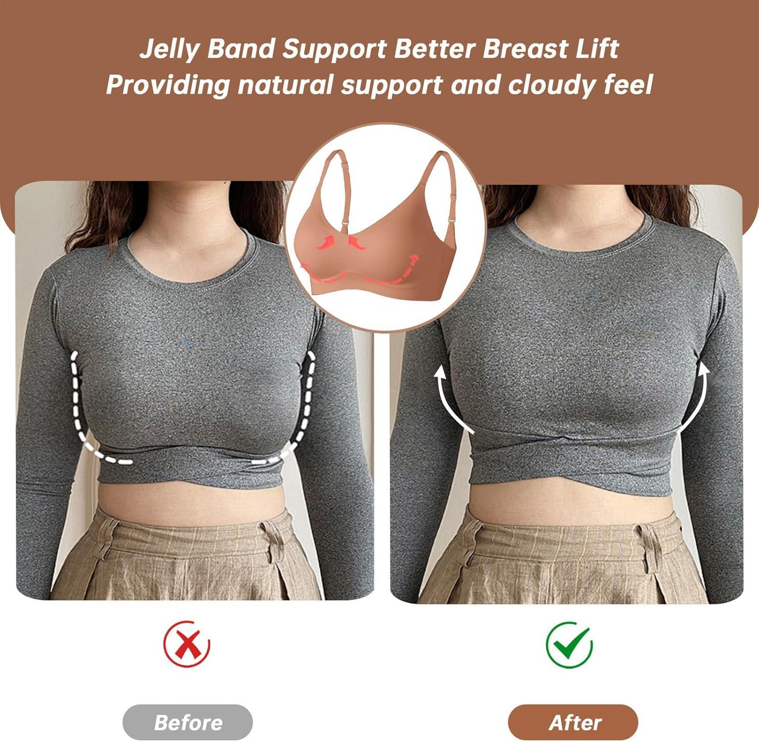 imageOEAK Womens Wireless Bras Comfortable Push Up Bra No Underwire Bra Full Support Lift Bralette Everyday Seamless Tshirt BrasLatte