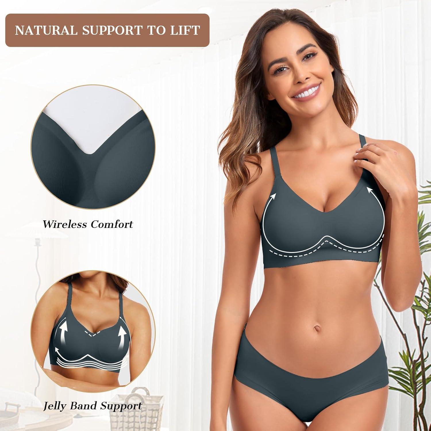 imageOEAK Womens Wireless Bras Comfortable Push Up Bra No Underwire Bra Full Support Lift Bralette Everyday Seamless Tshirt BrasNavy