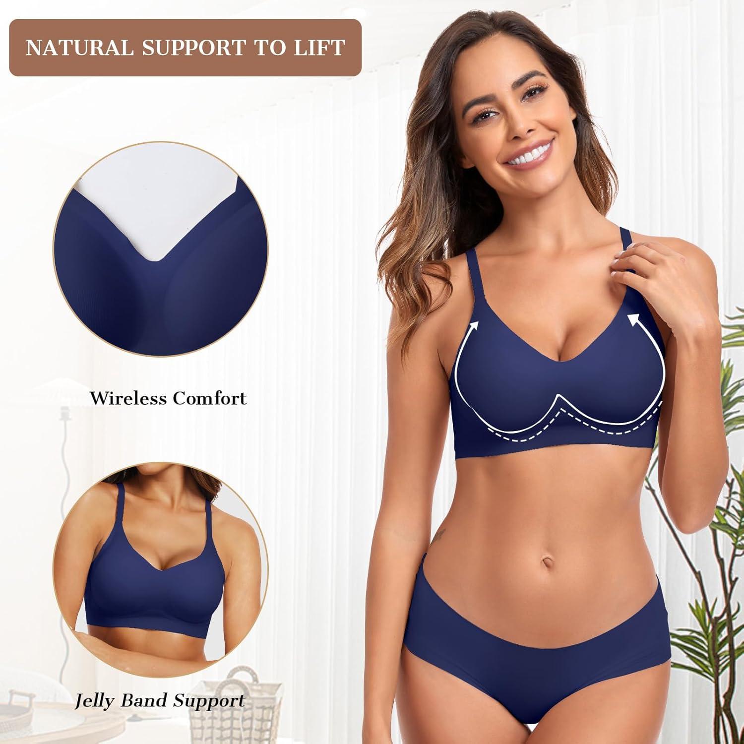 imageOEAK Womens Wireless Bras Comfortable Push Up Bra No Underwire Bra Full Support Lift Bralette Everyday Seamless Tshirt BrasNavy Blue