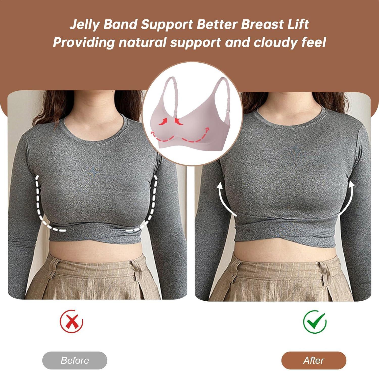 imageOEAK Womens Wireless Bras Comfortable Push Up Bra No Underwire Bra Full Support Lift Bralette Everyday Seamless Tshirt BrasPink