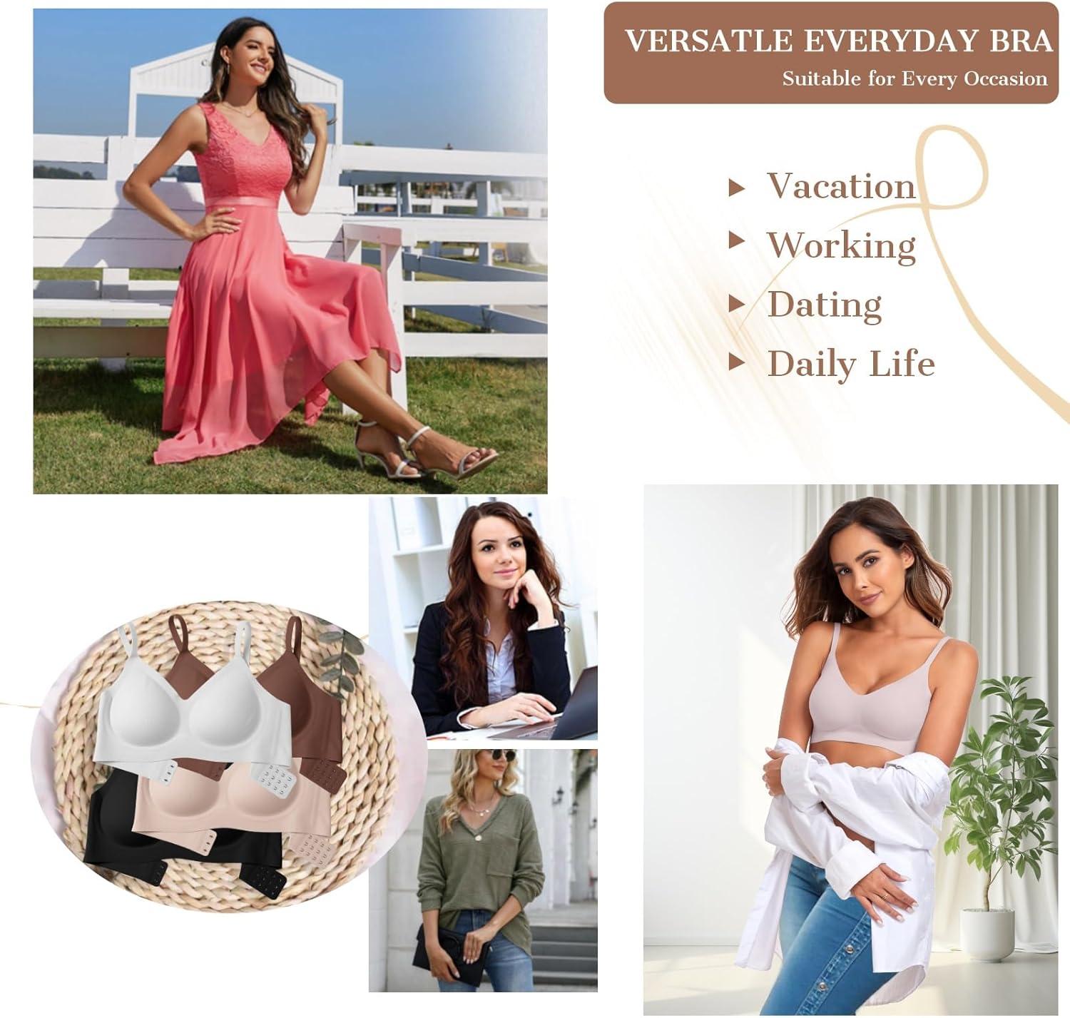 imageOEAK Womens Wireless Bras Comfortable Push Up Bra No Underwire Bra Full Support Lift Bralette Everyday Seamless Tshirt BrasPink