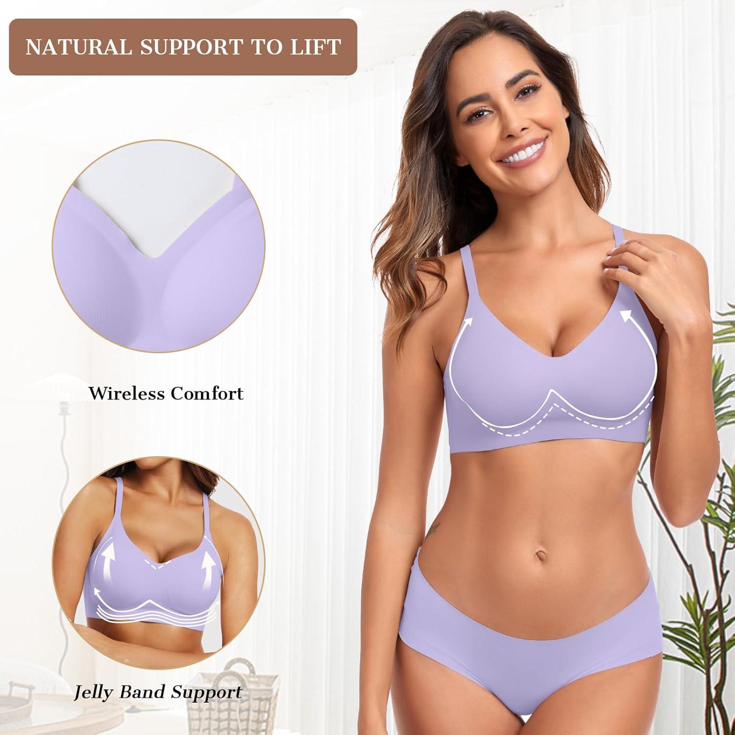 imageOEAK Womens Wireless Bras Comfortable Push Up Bra No Underwire Bra Full Support Lift Bralette Everyday Seamless Tshirt BrasPurple