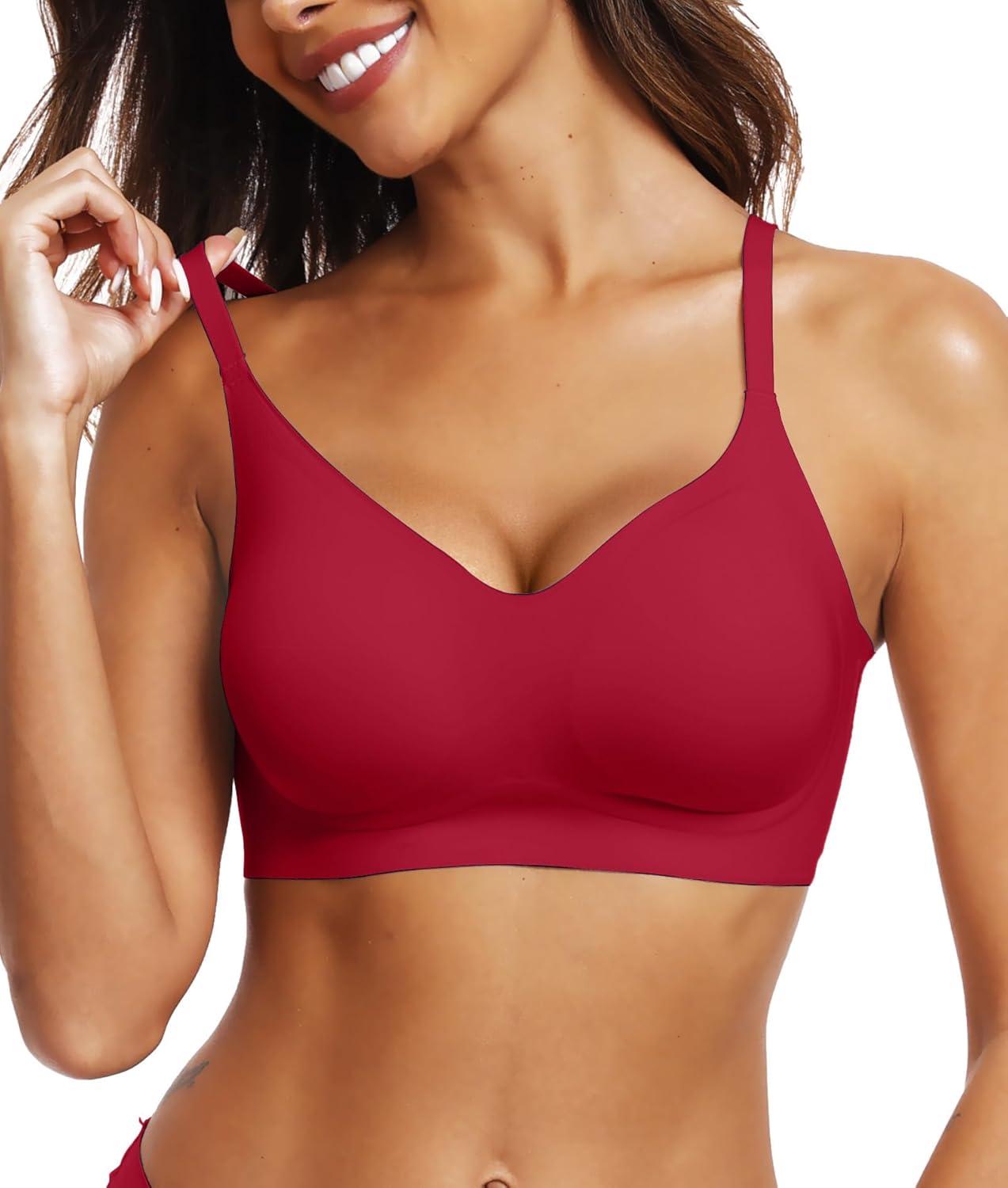 imageOEAK Womens Wireless Bras Comfortable Push Up Bra No Underwire Bra Full Support Lift Bralette Everyday Seamless Tshirt BrasWine Red