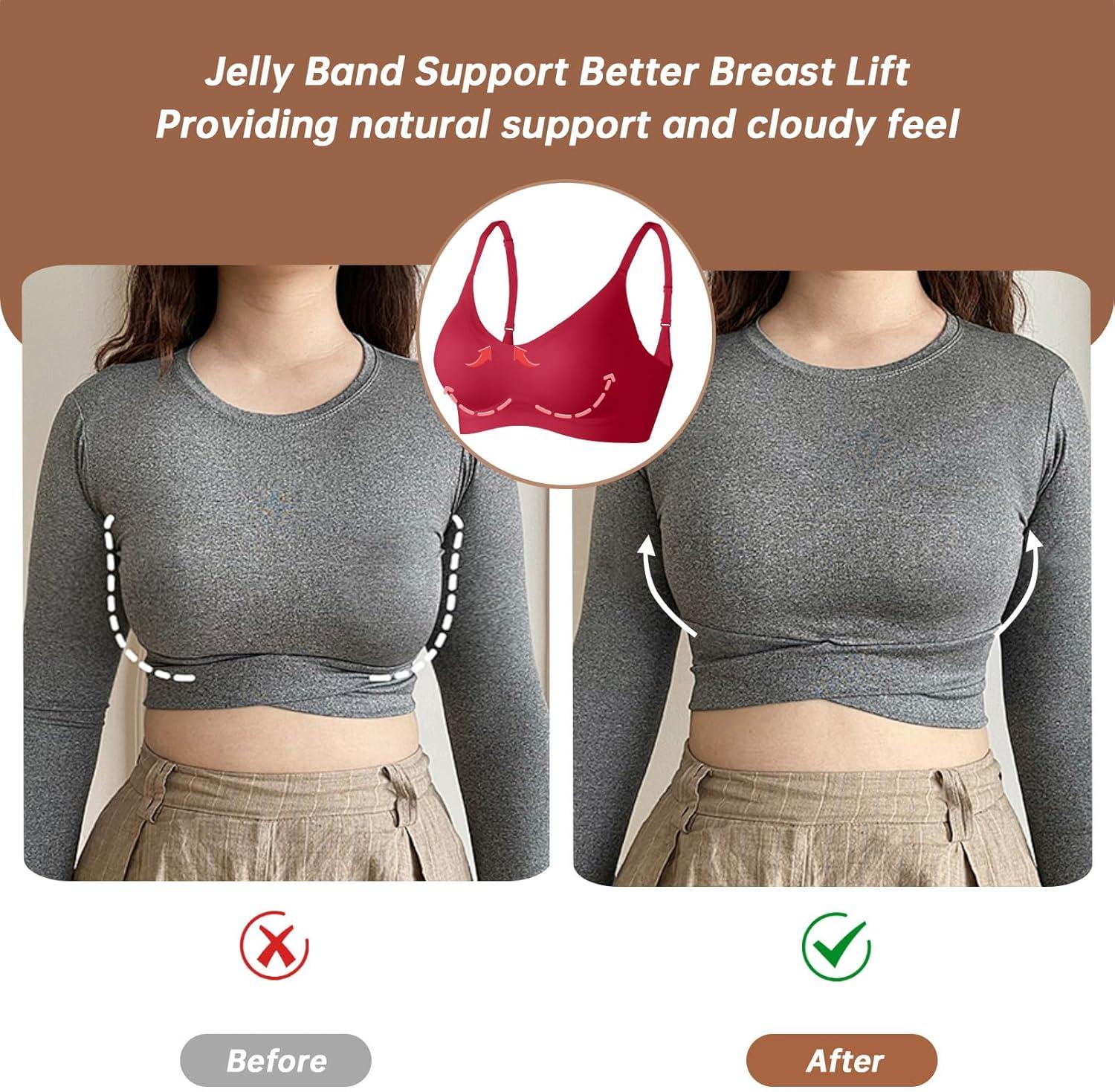 imageOEAK Womens Wireless Bras Comfortable Push Up Bra No Underwire Bra Full Support Lift Bralette Everyday Seamless Tshirt BrasWine Red