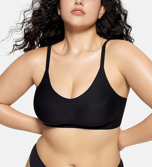 imageOEAK Womens Wireless Bras Comfortable Push Up Bra Smooth U Neck Bralette Full Coverage Bras Seamless Tshirt Everyday BrasBlack