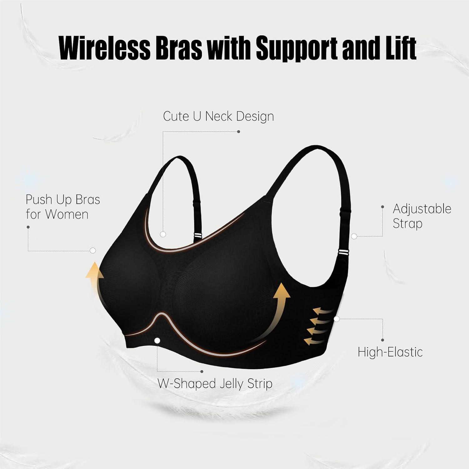 imageOEAK Womens Wireless Bras Comfortable Push Up Bra Smooth U Neck Bralette Full Coverage Bras Seamless Tshirt Everyday BrasBlack