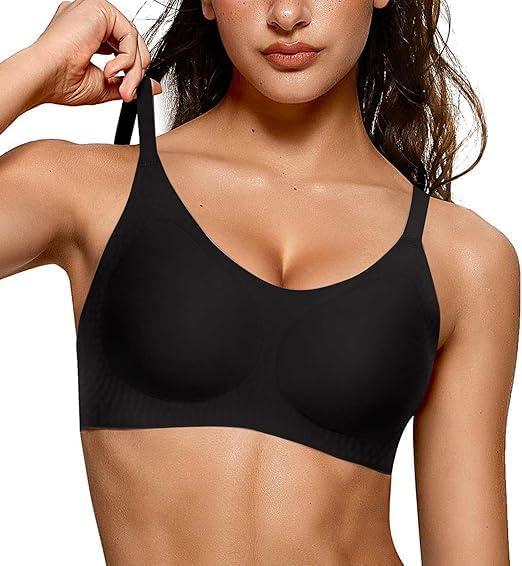 imageOEAK Womens Wireless Bras Comfortable Push Up Bra Smooth U Neck Bralette Full Coverage Bras Seamless Tshirt Everyday BrasBlack