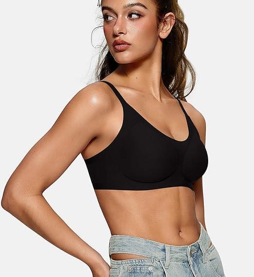 imageOEAK Womens Wireless Bras Comfortable Push Up Bra Smooth U Neck Bralette Full Coverage Bras Seamless Tshirt Everyday BrasBlack